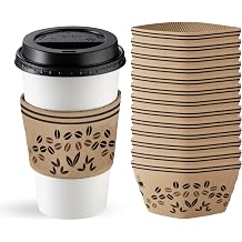 100 pack Coffee Cup Sleeves Disposable 10-20 oz for Hot Drinks Paper Corrugated Coffee Sleeves Reusable Heat Insulation & Hand Protection Holds Hot and Cold Drinks Espresso Coffee Milk Tea