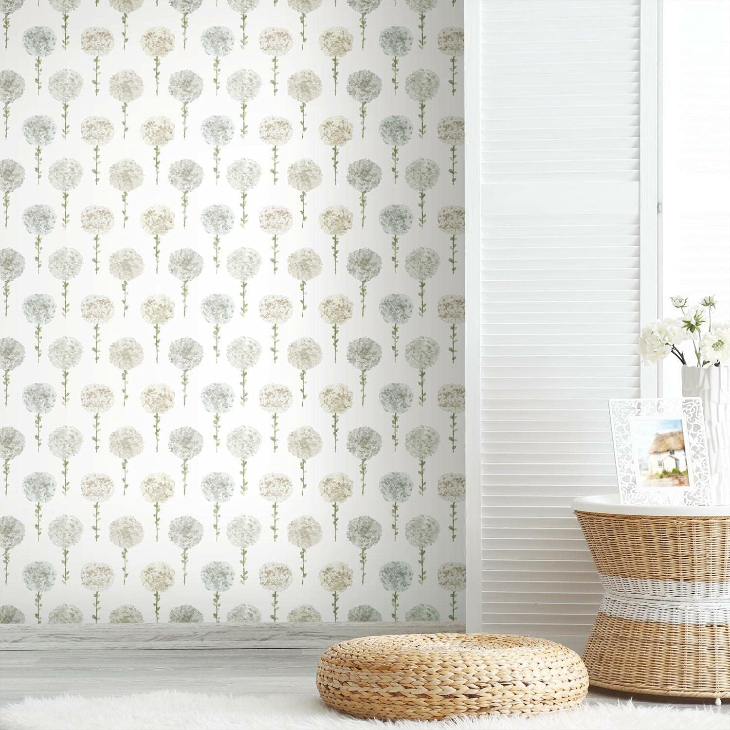 RoomMates RMK12041RL Gray and Green Mum Floral Peel and Stick Wallpaper