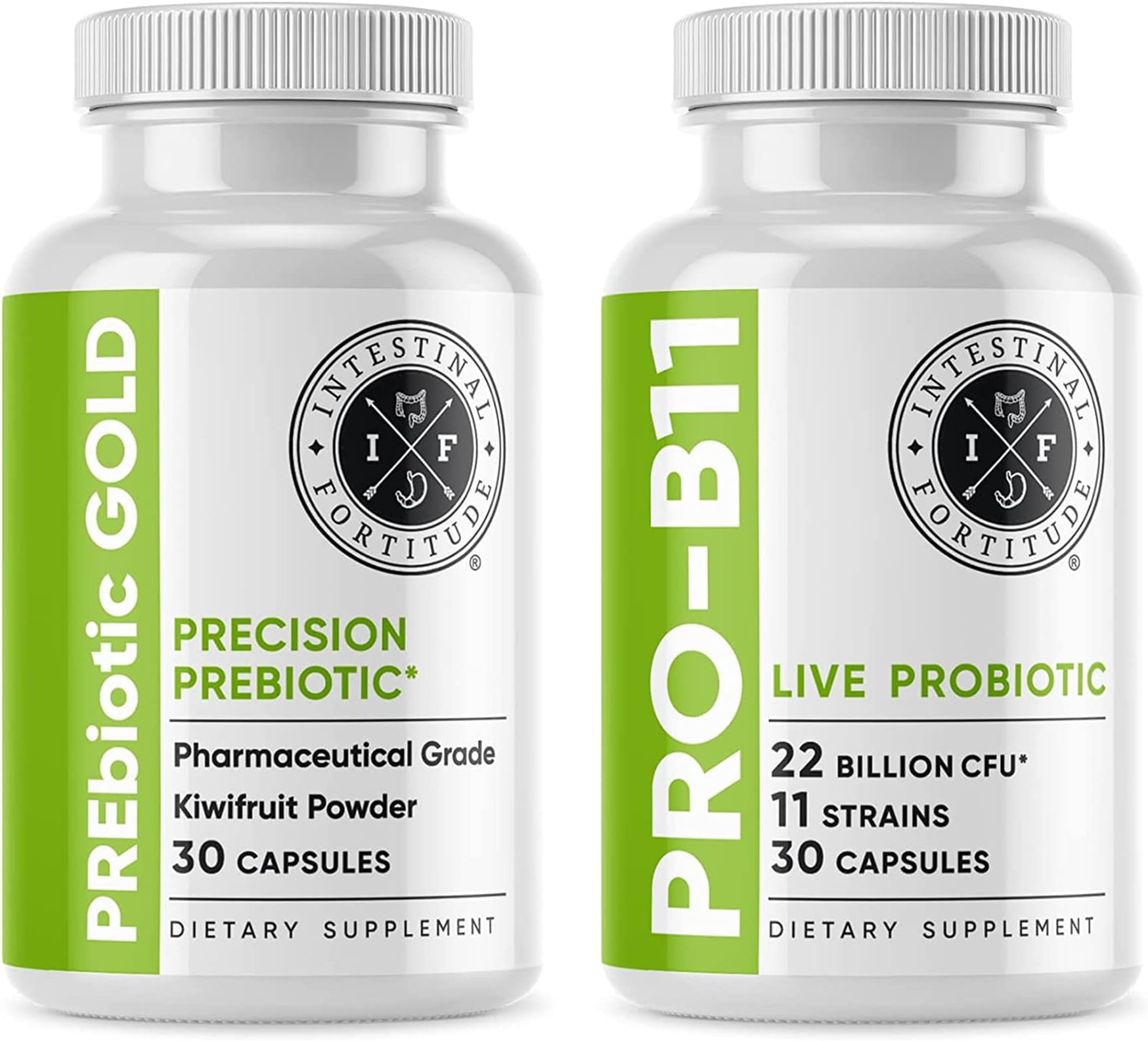 Intestinal Fortitude Prebiotic and Probiotic Supplement Bundle - 30 Capsules for Gut Health and Digestive Support, Promote Good Bacteria, Gut Lining and Support Healthy Digestion