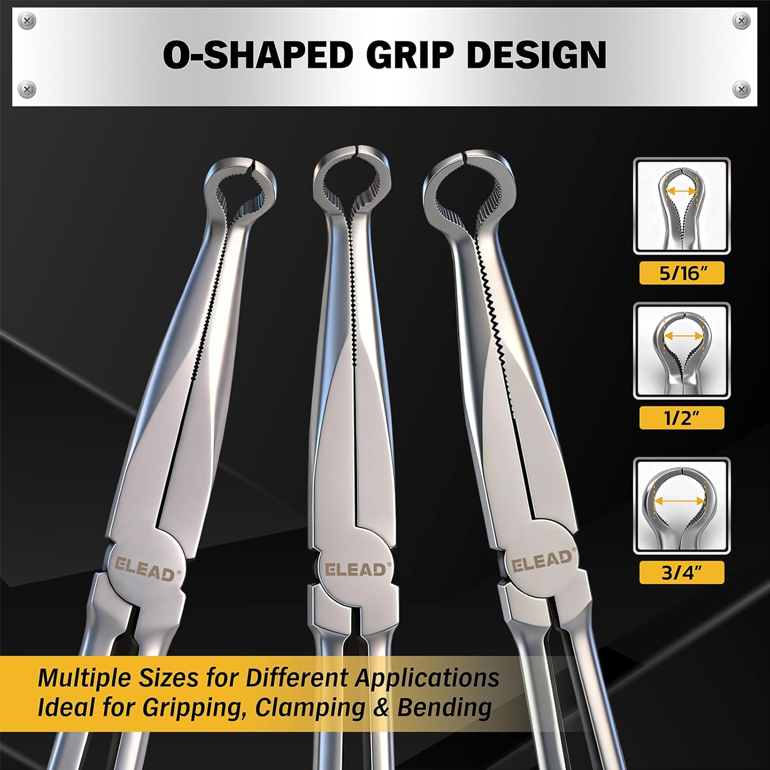 3-Piece 11" Hose Gripper Plier Set, Long Reach Hose Gripping Pliers, 5/16-Inch, 1/2-Inch, 3/4-Inch Diameter, Spark Plug Boot Removal Pliers, Serrated Jaws for Hard to Reach Tight Spaces