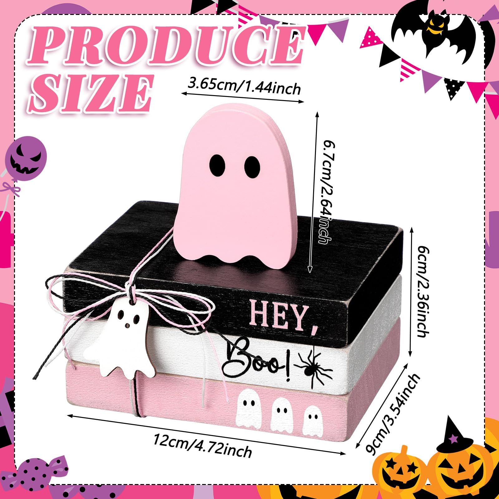 Britimes Halloween Wooden Tiered Tray Signs - Spooky Eyeball Truck Decor With BOO & Trick Or Treat Blocks For Shelf Or Table - View #2