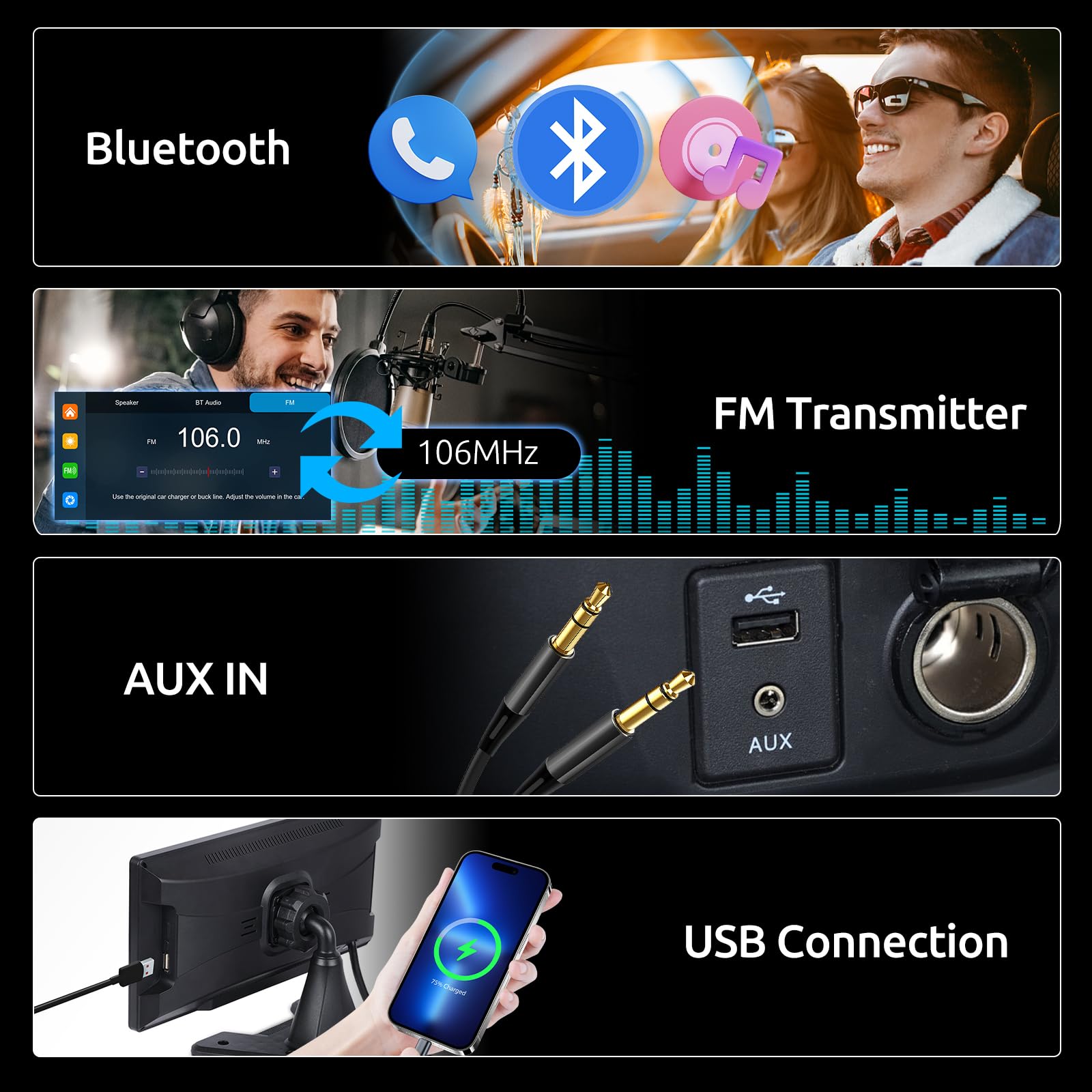 Hodozzy RV 4 Telecamera Pposteriore con Carplay Senza Fili Android Auto, 10,36 Zoll IPS Bluetooth Touchcreen, DVR 1080P con USB/TF Card, IP68 Impermeabile Visione Notturna per Camion Autobus Camper