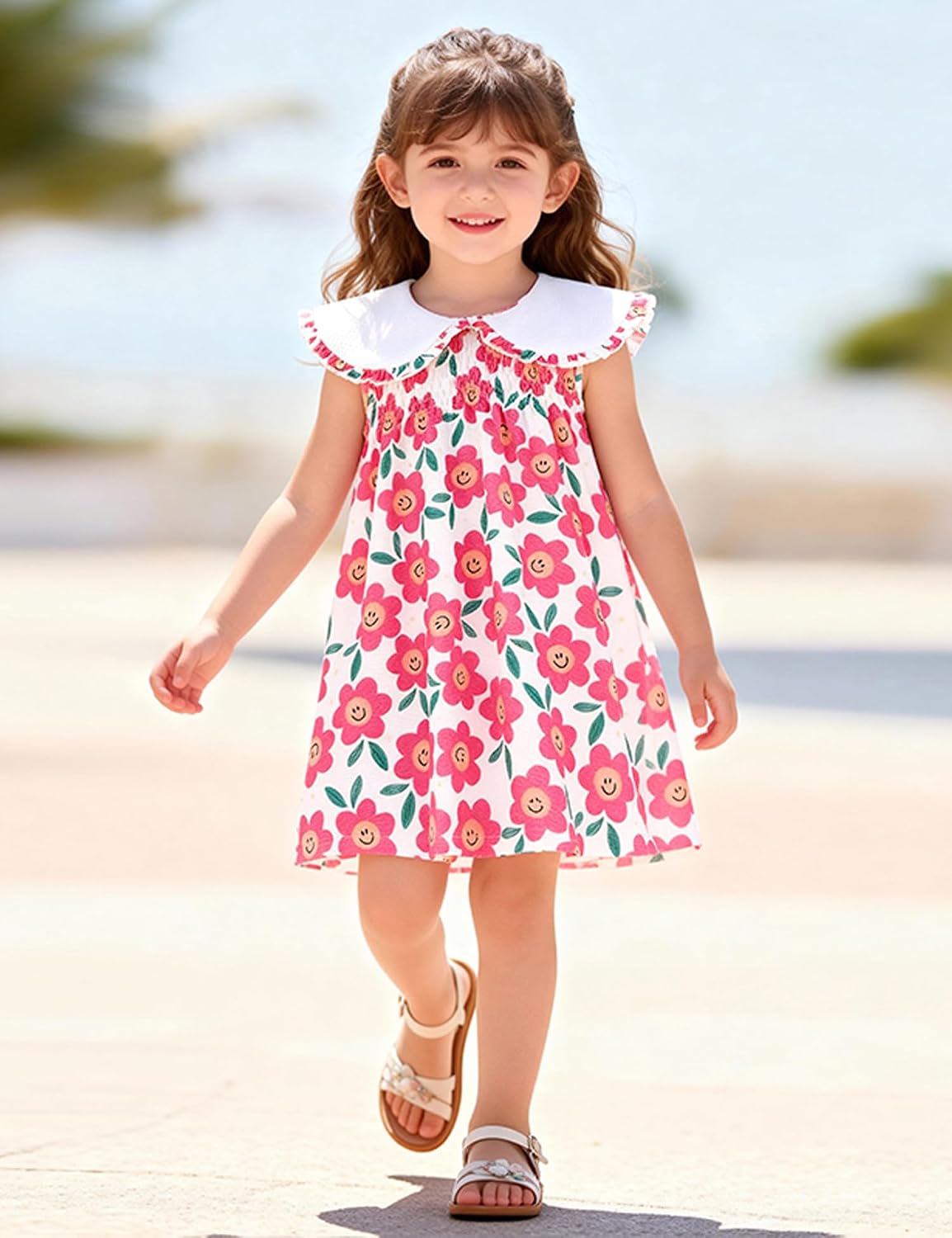 Hongshilian Toddler Girls' Casual Summer Dresses Cute Cartoon Patterned Sundresses Size 2-7 Years
