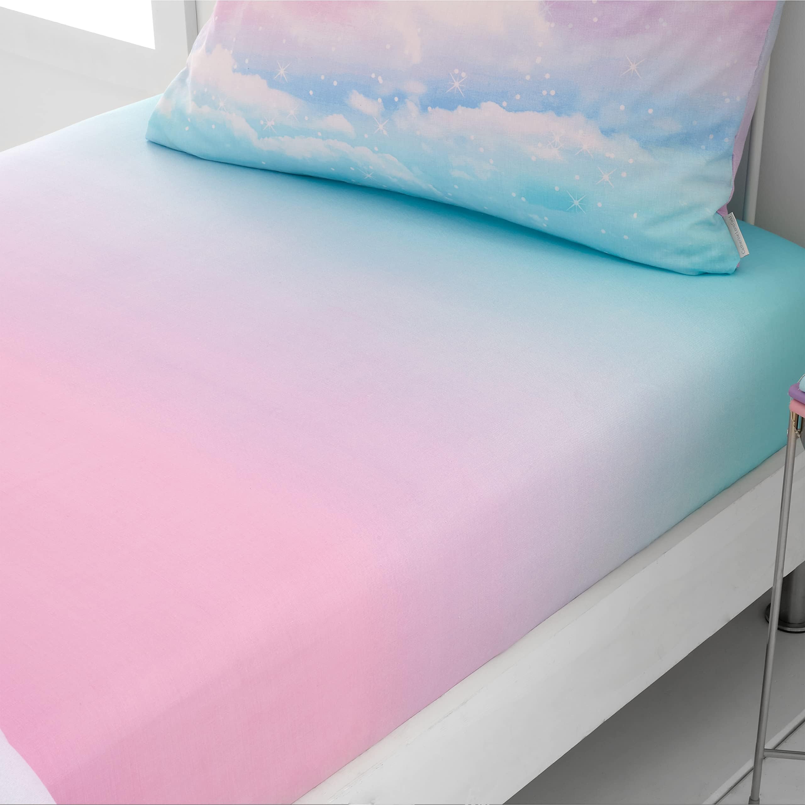 Catherine Lansfield Kids Bedroom Ombre Rainbow Clouds Single Polycotton Fitted Sheet 25cm Depth Pastel