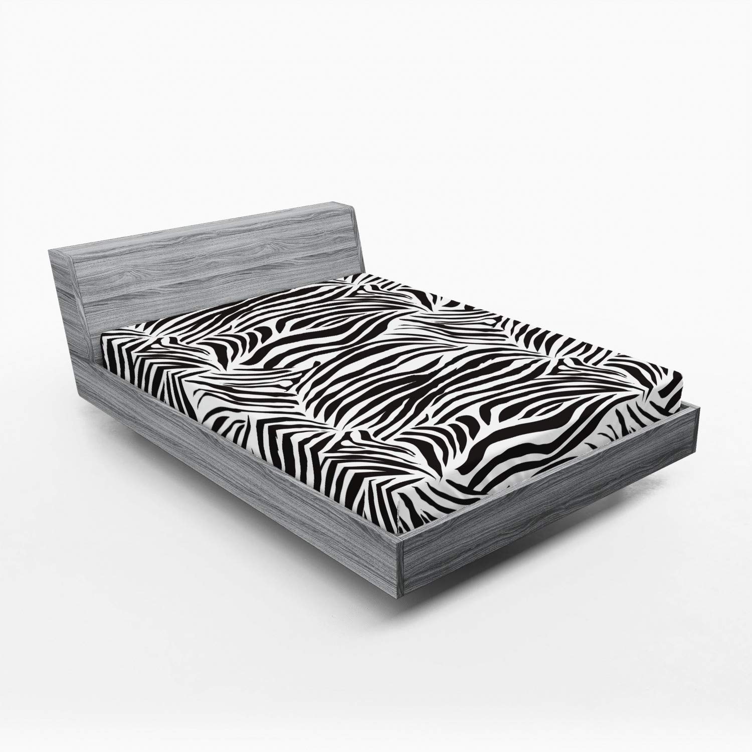 Ambesonne Zebra Print Fitted Sheet, Striped Zebra Animal Print Nature Wildlife Inspired Simplistic Illustration, Soft Decorative Fabric Bedding All-Round Elastic Pocket, Queen Size, Grey Charcoal