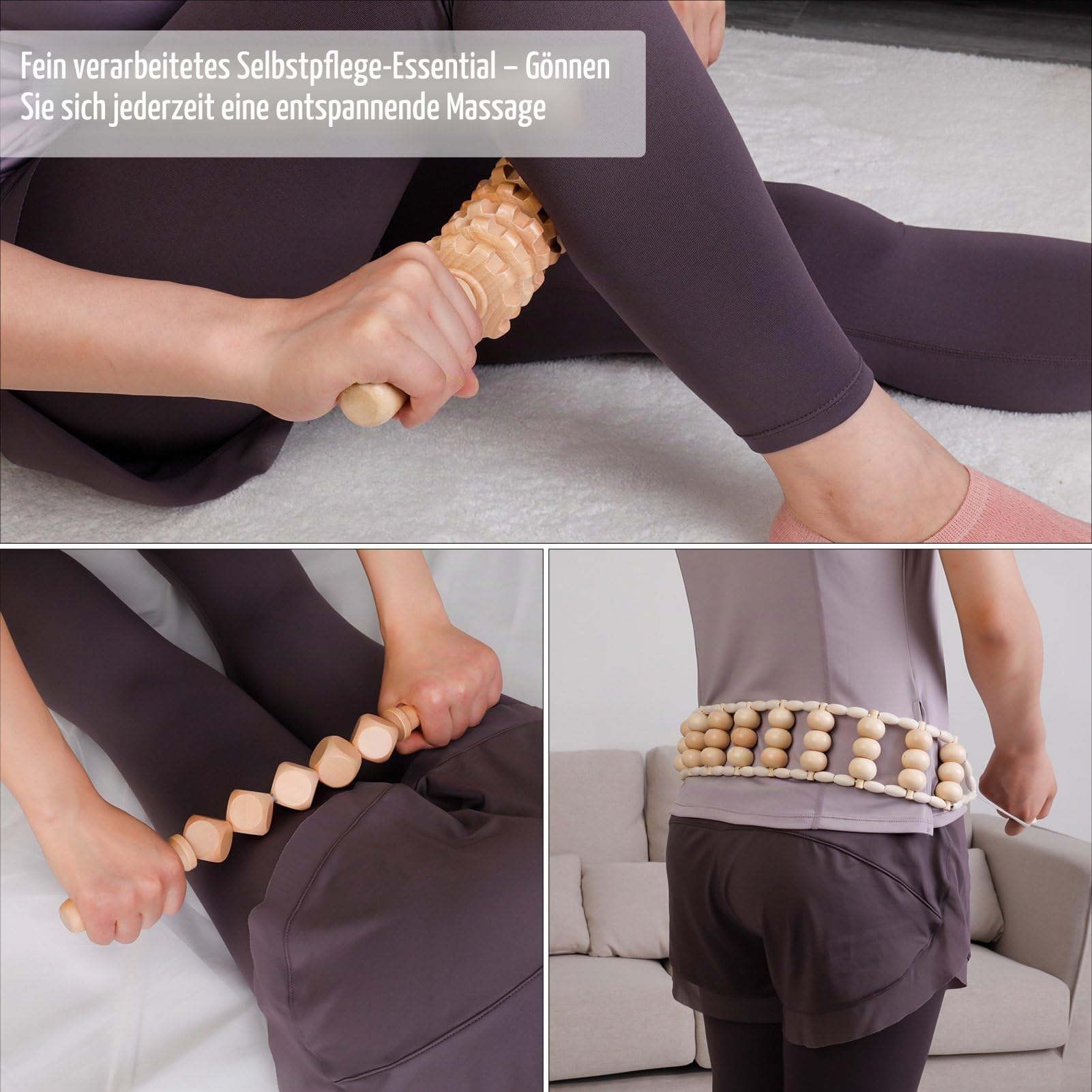 7-teiliges Holztherapie-Gua-Sha-Set für Körperformung, Anti-Cellulite & Lymphdrainage - Linderung von Muskelschmerzen mit Holzmassage-Geräten