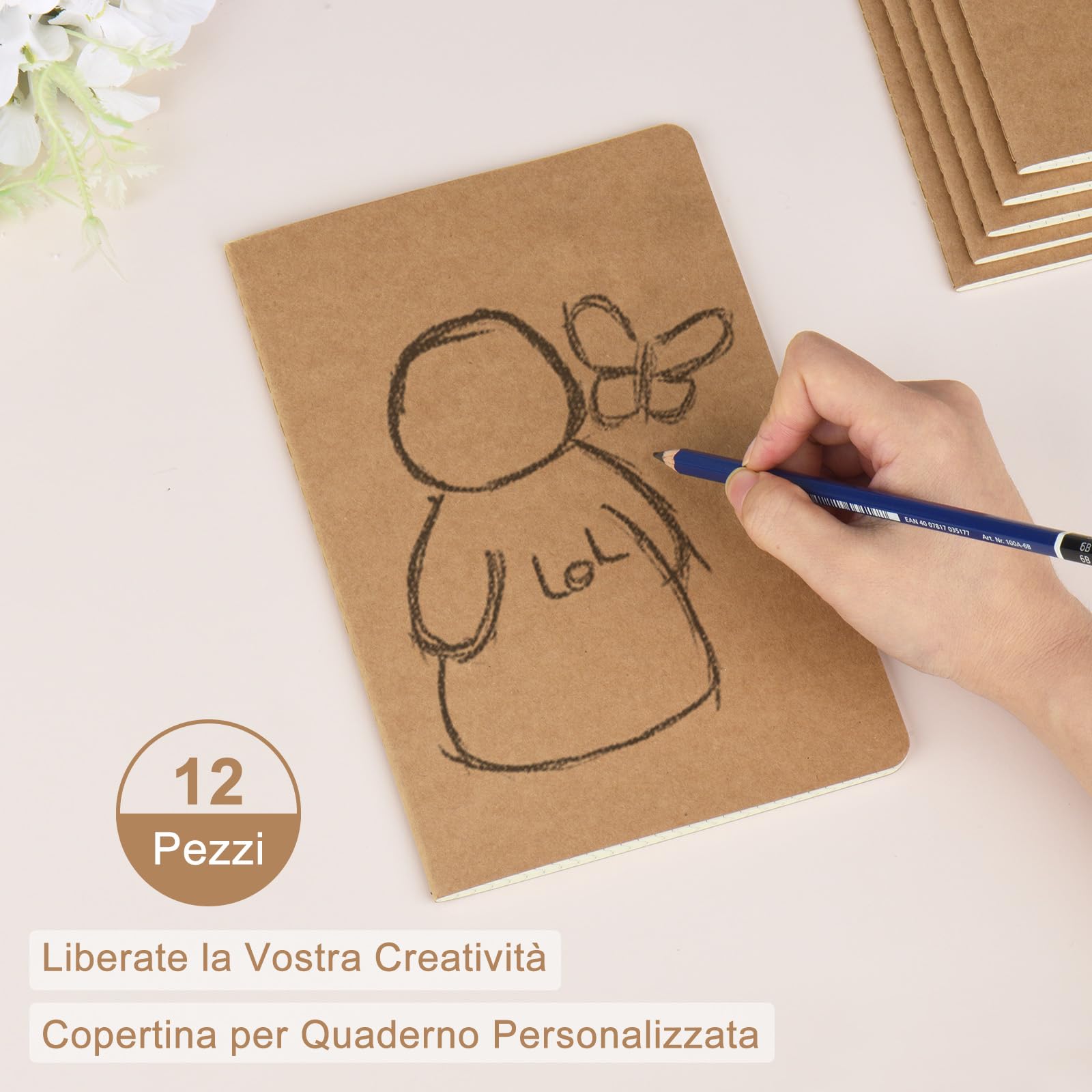 ZCZN Quaderno A5 Quadretto, 12 Pezzi Copertina Kraft, 30 Fogli/60 Pagine, Taccuini per Ufficio e Scuola