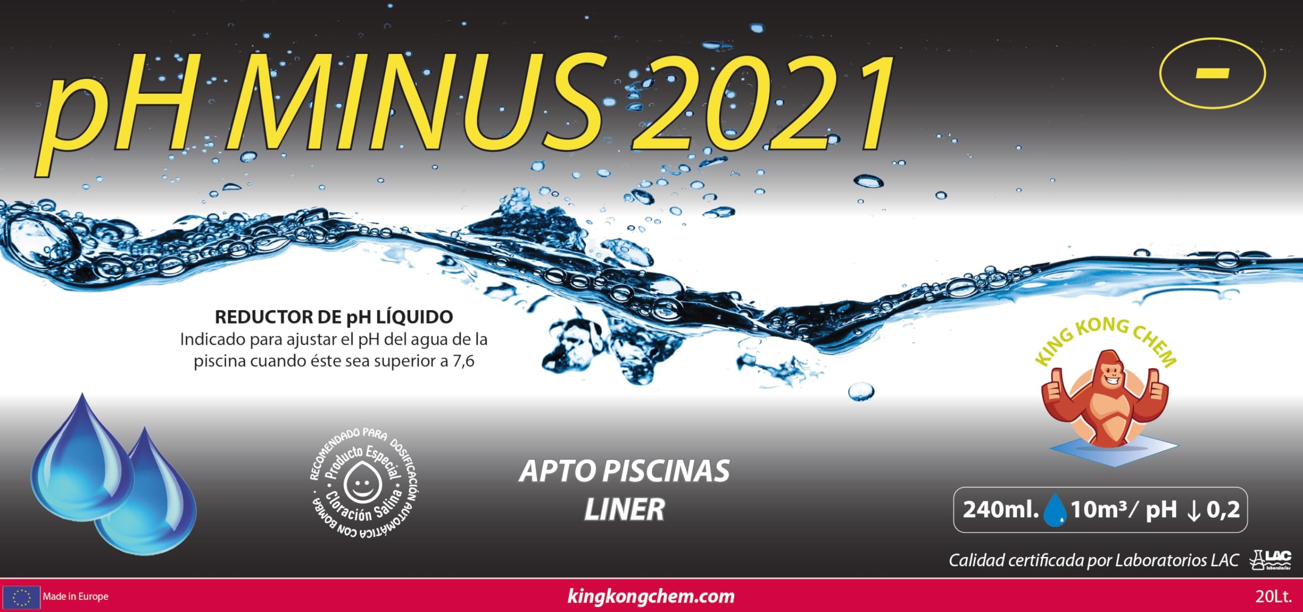 Minorador de pH para dosificación PH Minus 20 litros (25 KG) - Piscinas clorador salino - Reductor pH del Agua - Ácido Sulfúrico al 15%