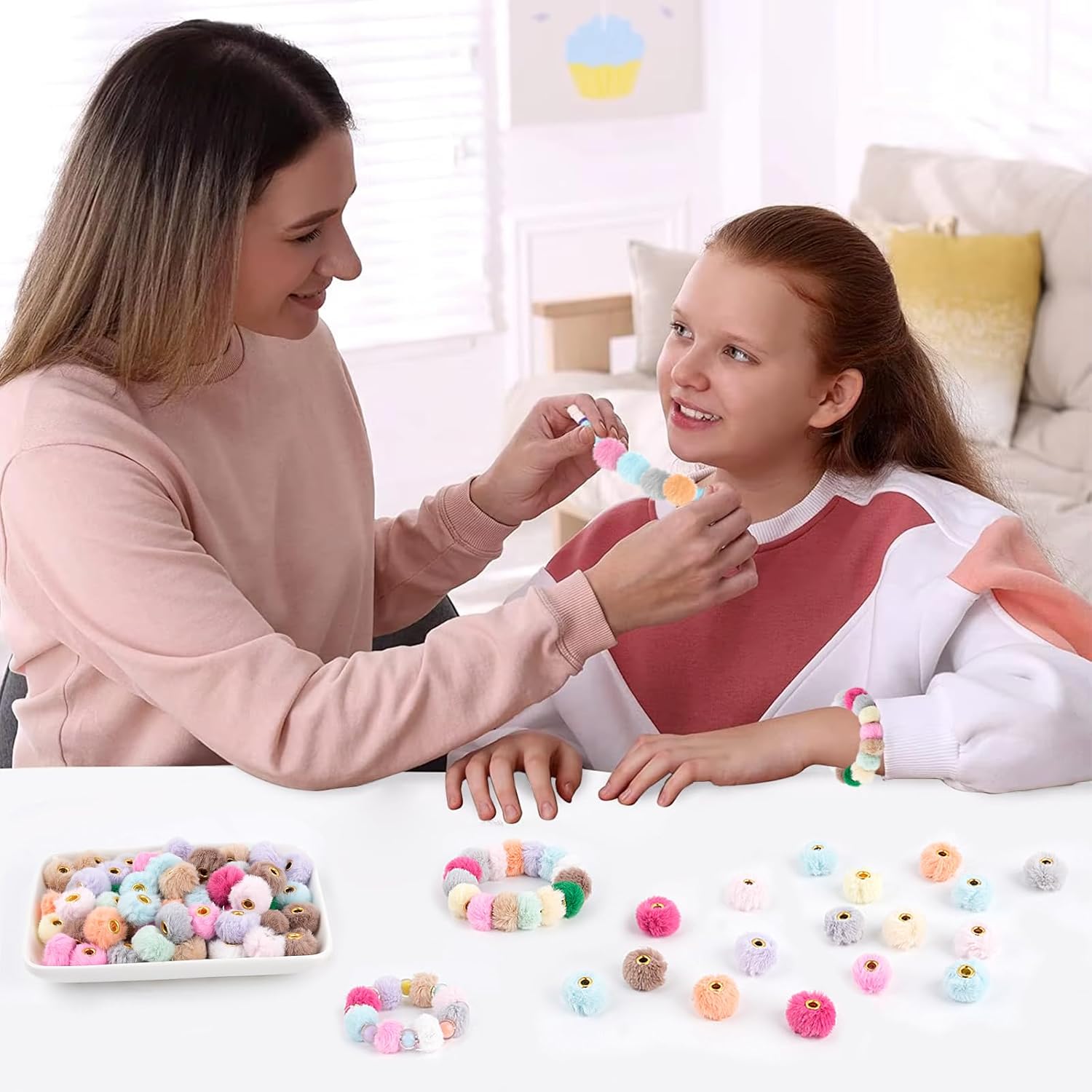 Supkiir 300Pcs Fluffy Pom Pom Beads, 15 Colors Faux Fur Pom Poms for Crafts, Bead for Beadable Pens Soft Fluffy Beads for DIY Jewelry Keychain Making and Handicrafts Accessories - Image 6