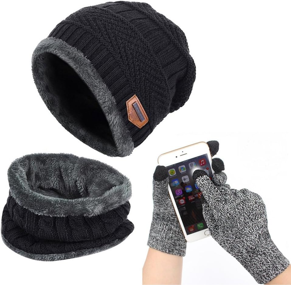 Winter Beanie Hat Scarf Set Warm Knit Hat Thick Knit Skull Cap Touch Screen Glove Unisex
