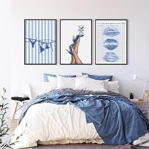 Miniatura 3 de Decoración artística de pared de coqueta azul, pósteres estéticos de moda, arte de pared retro Y2k, arte de pared con lazo azul, impresiones de