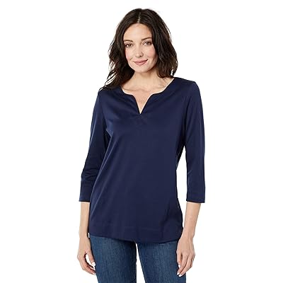 L.L.Bean Pima Tops Split Neck Tunic 3/4 Sleeve Women