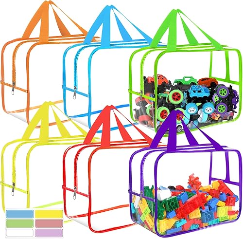 Miniatura 12 de 6 paquetes de bolsas grandes de almacenamiento para juguetes con etiquetas, reutilizables, transparentes, de PVC, para juegos de mesa, bolsas