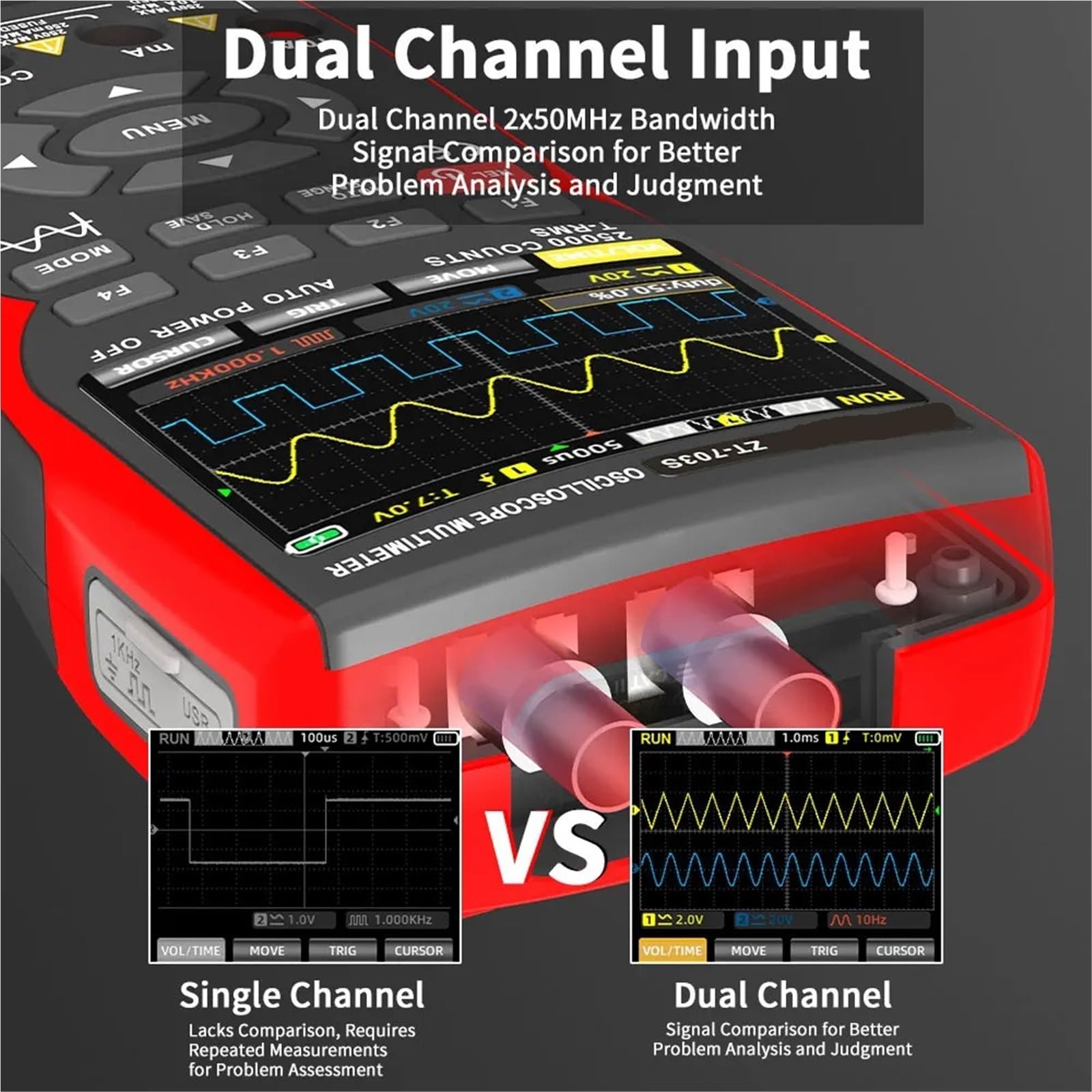 Digitales Oszilloskop ZT-703S 3in-1-Handoszilloskop Automotive Zweikanal 50 MHz Mit Digitalmultimeter Und Signalgenerator für Test und Analyse