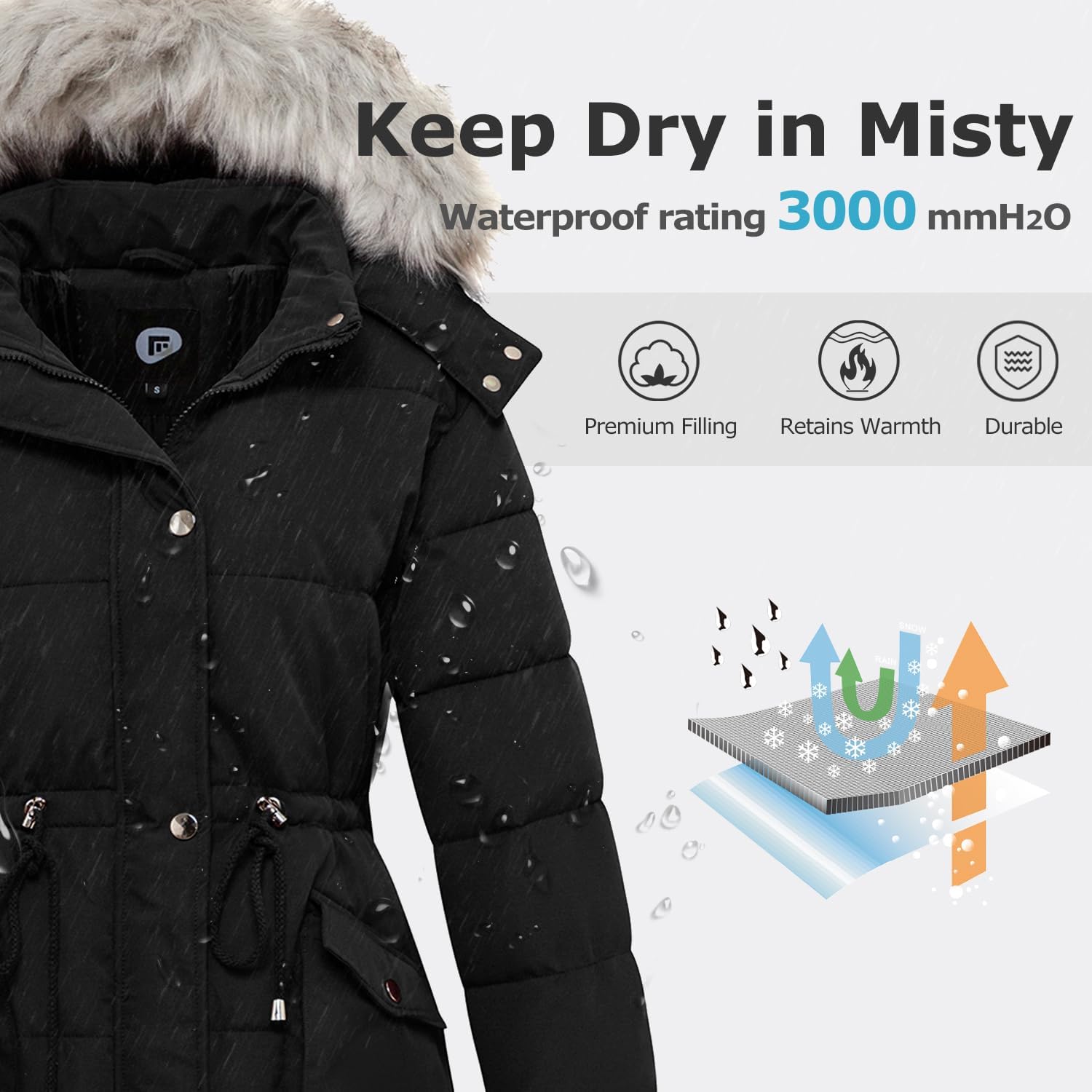 Women's Winter Hooded Coat Waterproof Down Long Jacket Warm Parka Thicken Puffer Coat with Removable Fur Hood - Image 4