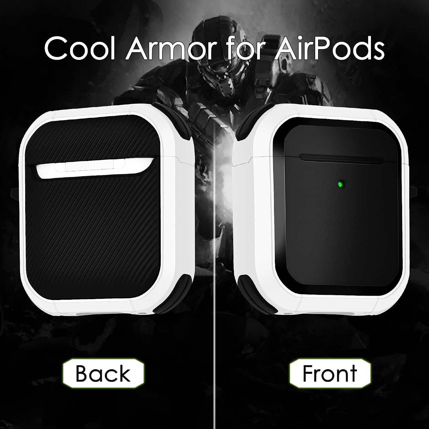 Upgraded Armor for Airpod 2 Case, CAGOS Shockproof AirPods Cover Cool Air Pod Case with Keychain Compatible with Apple AirPod 1/2 Case for Men Women (White)