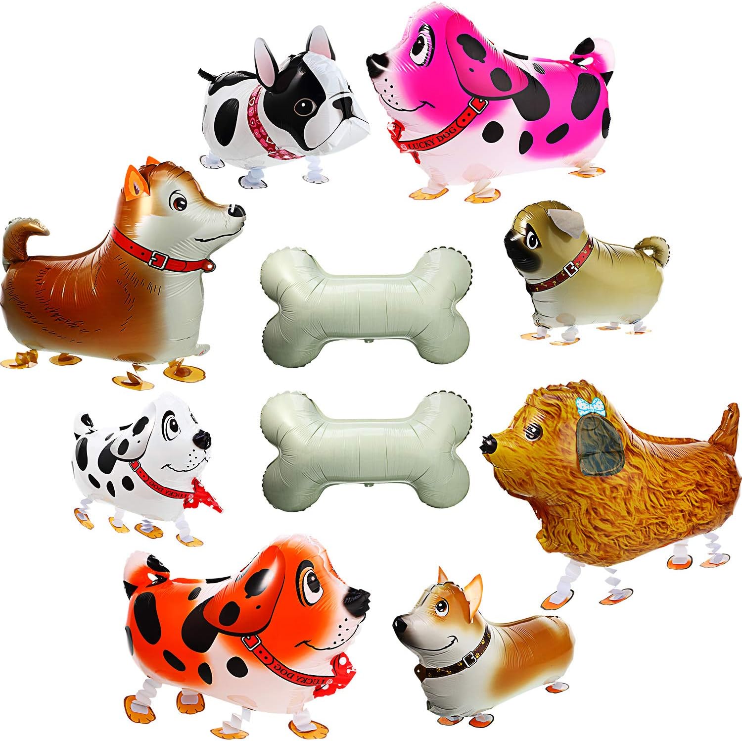 10 Pieces Walking Animal Balloons Pet Dog Balloons Set Pet Dogs Puppy Bones Birthday