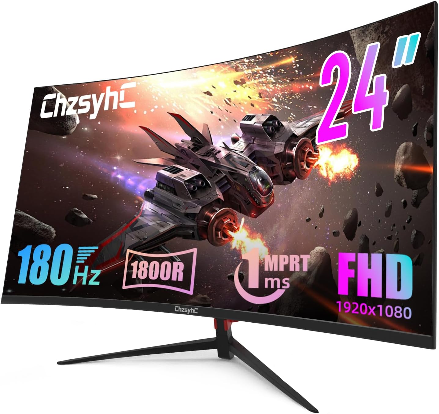 24 Inch 180Hz Curved Gaming Monitor, FHD 1080P (1920x1080), 1800R Curvature, 1ms MPRT, FreeSync, HDMI 2.0 & DP 1.4 Ports, VESA Mount Compatible - Includes HDMI Cable