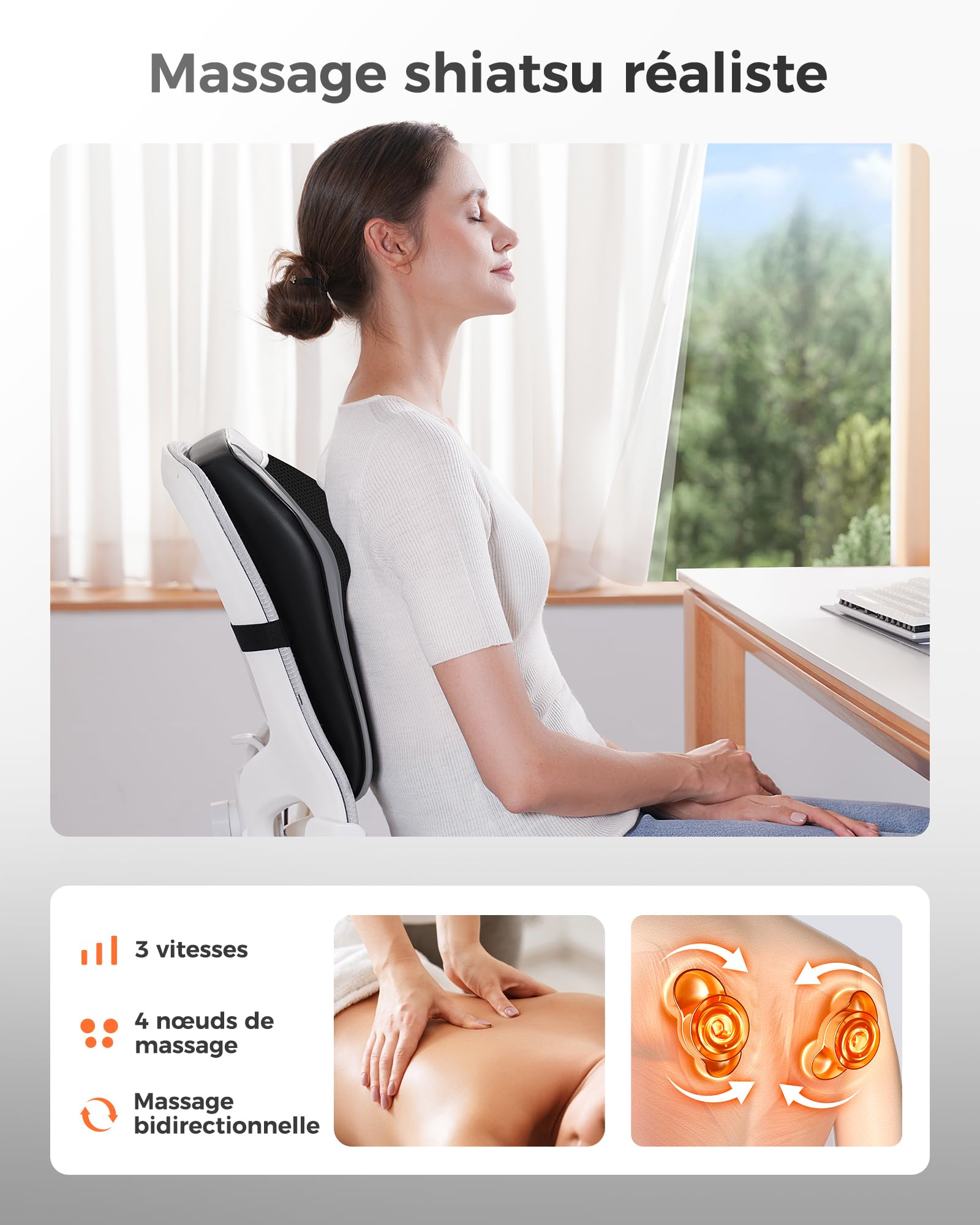 OMASSA Appareil de massage du cou avec chaleur, appareil de massage Shiatsu 3D Knet pour le dos, soulagement des douleurs musculaires pour le cou, le dos, les jambes, cadeaux pour hommes, femmes