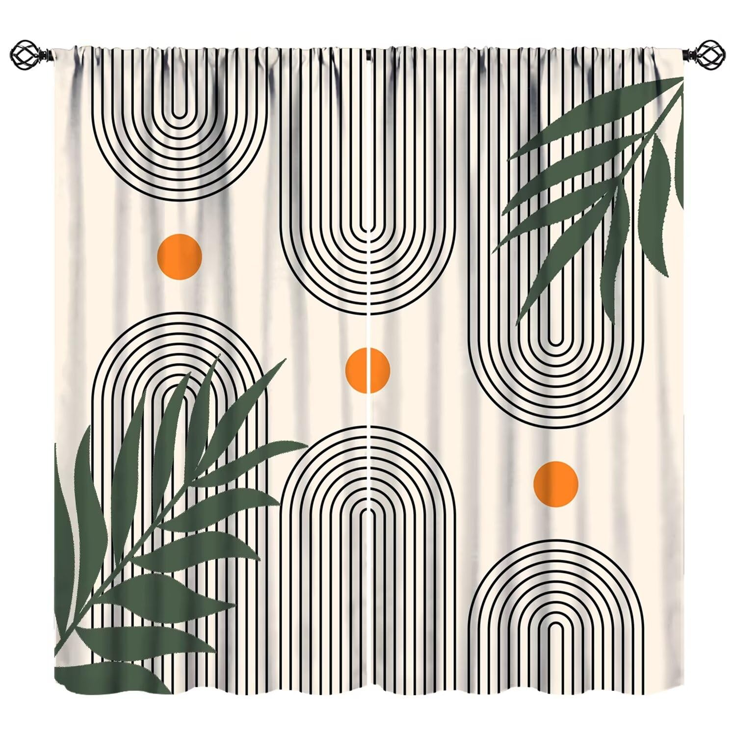 JESTRONRY Boho Mid Century Curtain, Abstract Modern Geometric Leaves Plants Window Treatments Bedroom Living Room Curtain, Home Decor Rod Pocket Window Drapes 52x84 Inch Blackout