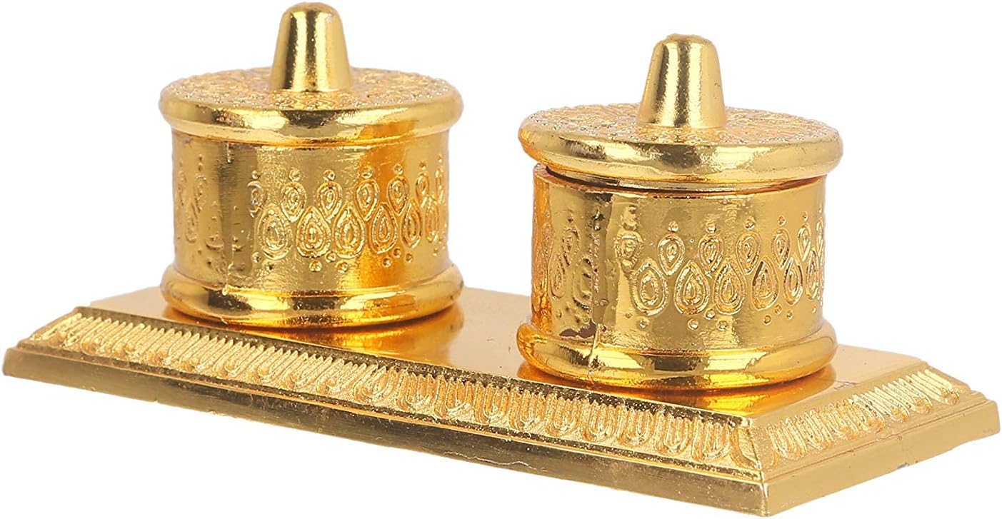 DreamKraft Metal Golden Finish Chandan Roli Chopda Kumkum Dani Box, Gold, Standard, Oval
