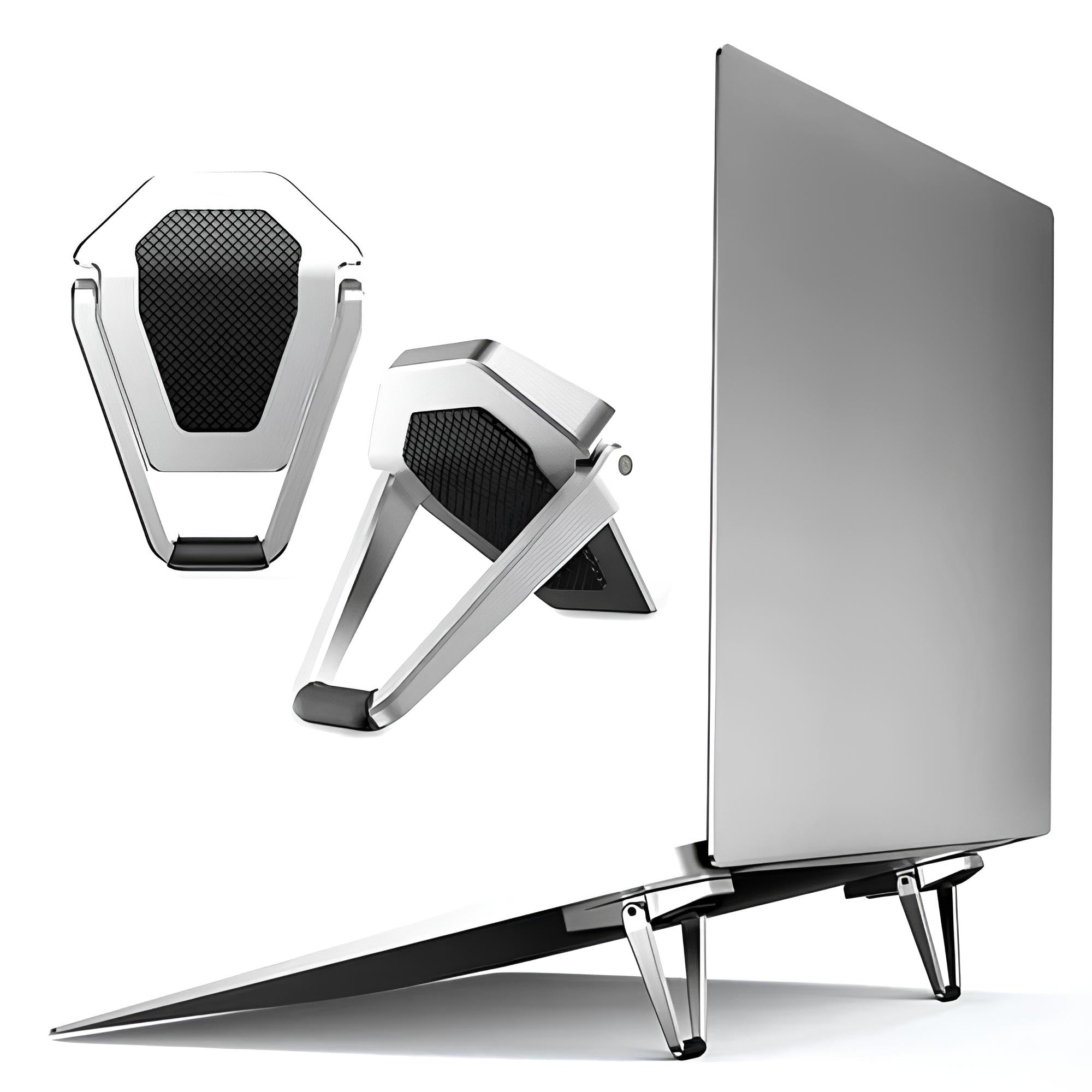 skysia Mini Laptop Stand for Desk | Portable Aluminum Laptop Riser with Cooling Vent | Invisible Folding Notebook Stand | Non-Slip Metal Laptop Holder for MacBook, Lenovo, Dell, HP & More (1Set-2Pcs)