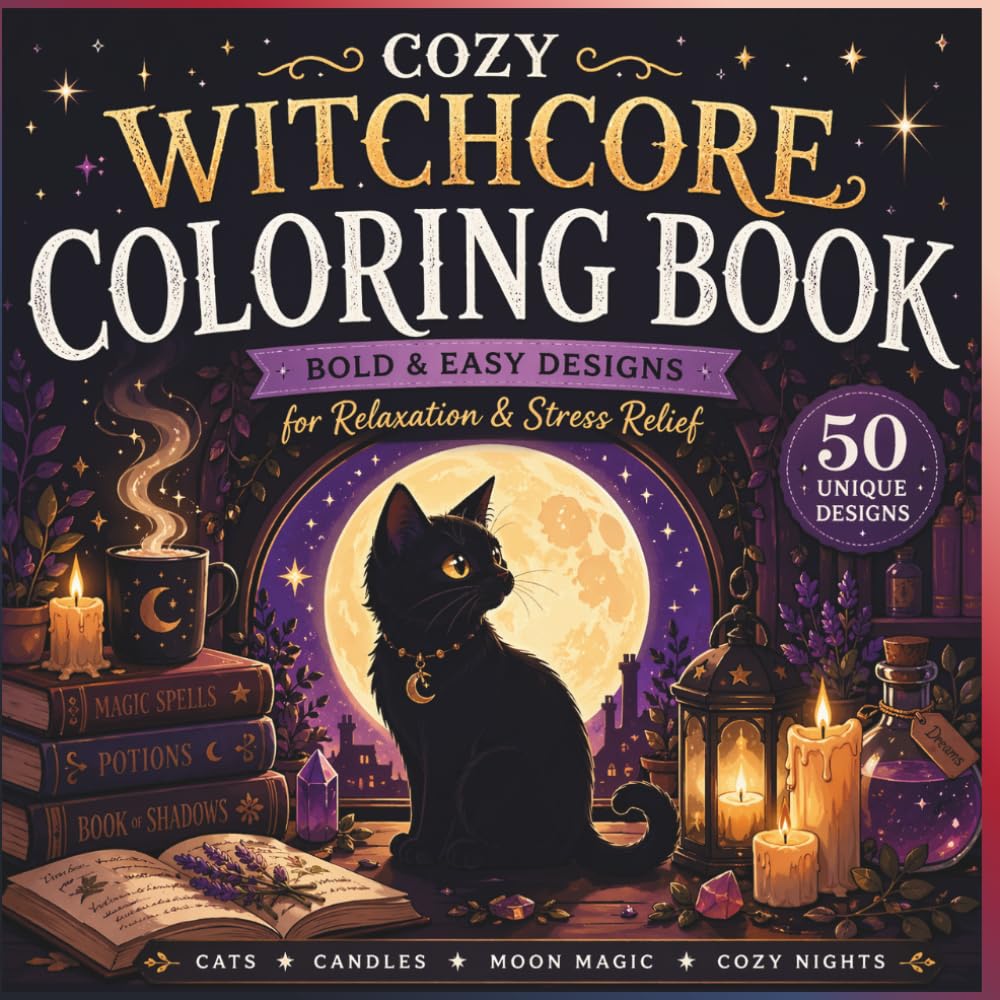 Cozy Witchcore Coloring Book: Bold and Easy Witchcore Designs for Stress Relief, Relaxation & Anxiety Relief