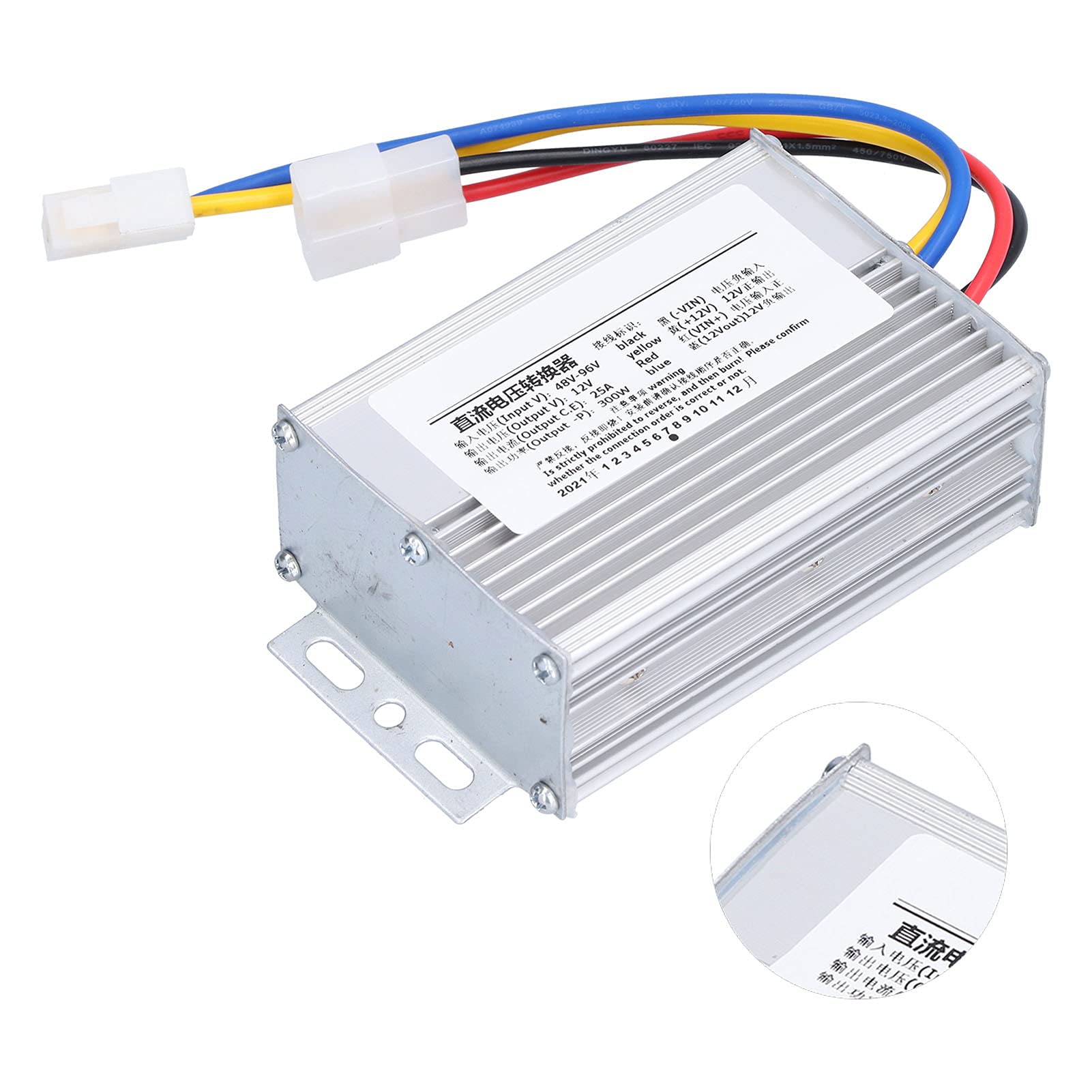 lyrlody Przetwornica 48V-96V DC na 12V DC, Wodoodporny Zasilacz ze Stopu Aluminium, Wyjście 300W/25A z modulacją Częstotliwości Impulsów, do Pojazdów, Statków, Systemów Fotowoltaicznych