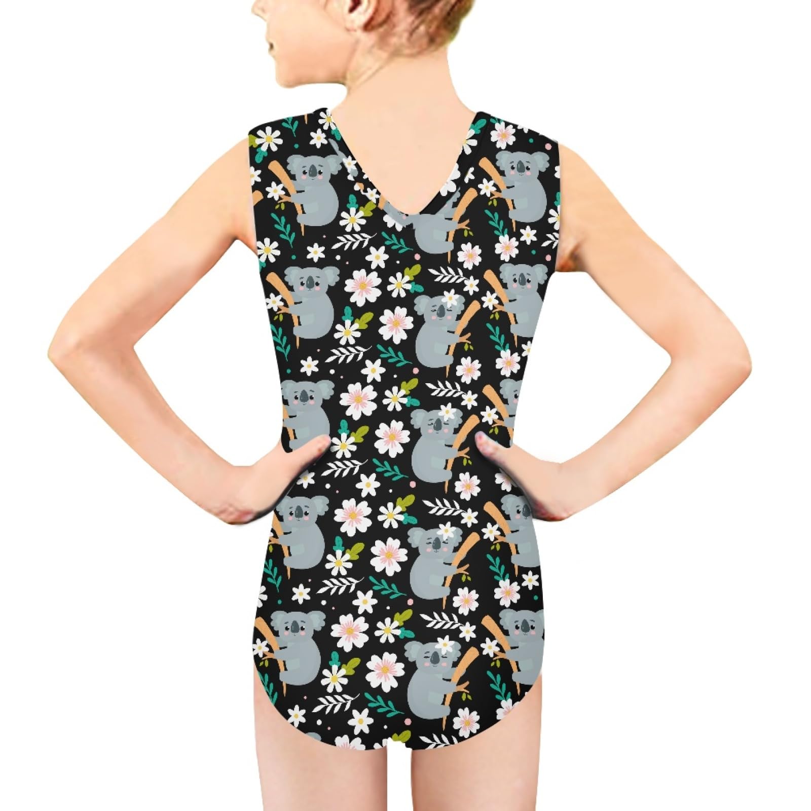 GOSTONG Koala Daisy Flower Swimsuit for Kids Girls One Piece Bathing Suit Beach Sports Ruffle Gymnastics Leotard Ballet Dance Sportswear Activewear
