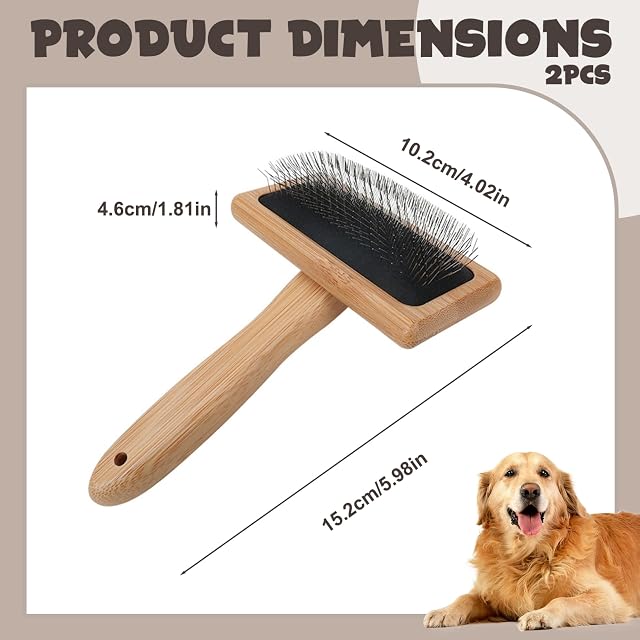 Foto 4 de 6 de Cepillo más pulido para perros, 2 cardadores de lana de madera con aguja curvada de 135°