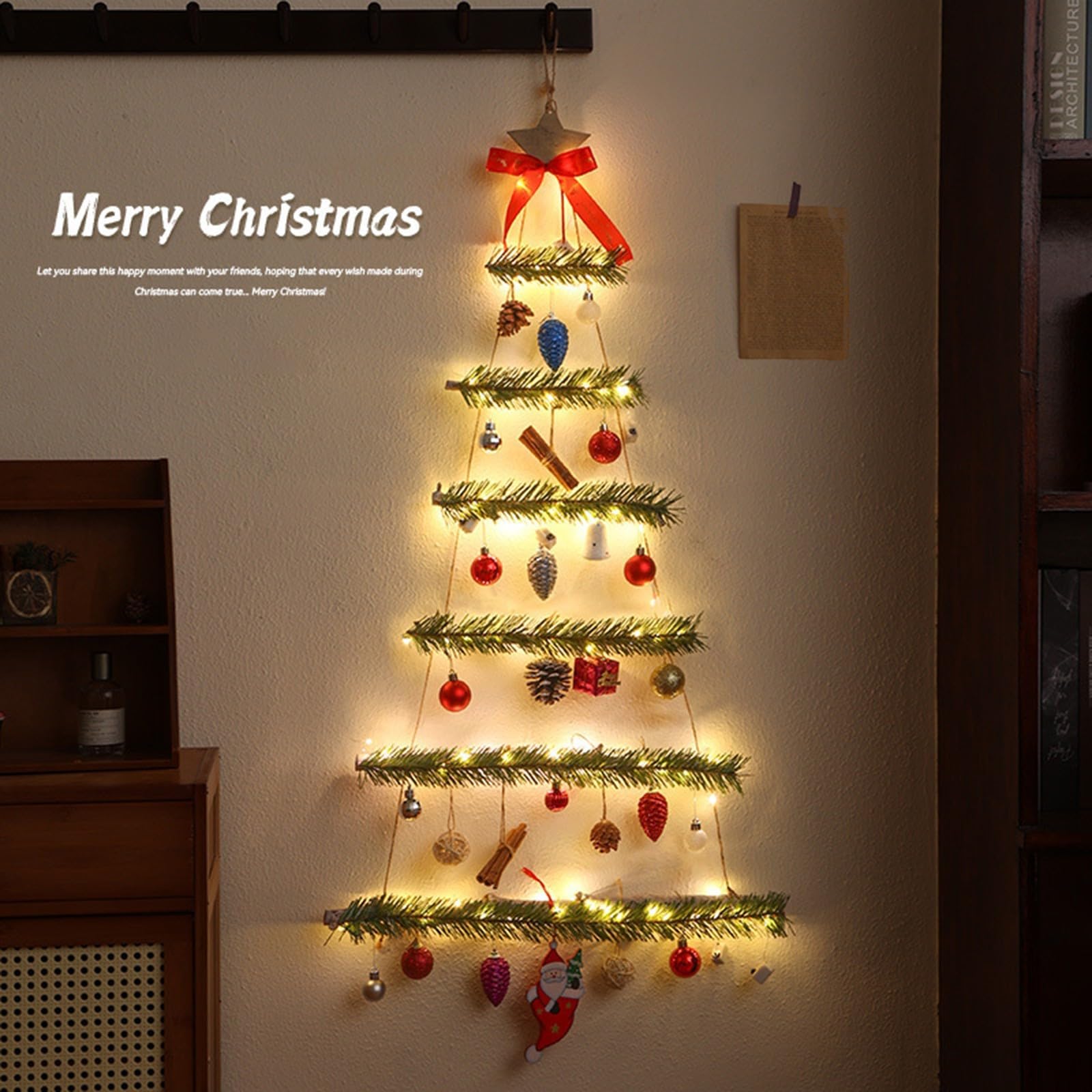 ACAREY Weihnachtsdeko LED Weihnachtsbeleuchtung Aus Holz, 113CM Wand Weihnachtsbaum Beleuchtung Fensterbeleuchtung, LED Lichterkette Sterne Licht Für Innen Außen Weihnachtsdeko Fenster (Grün)