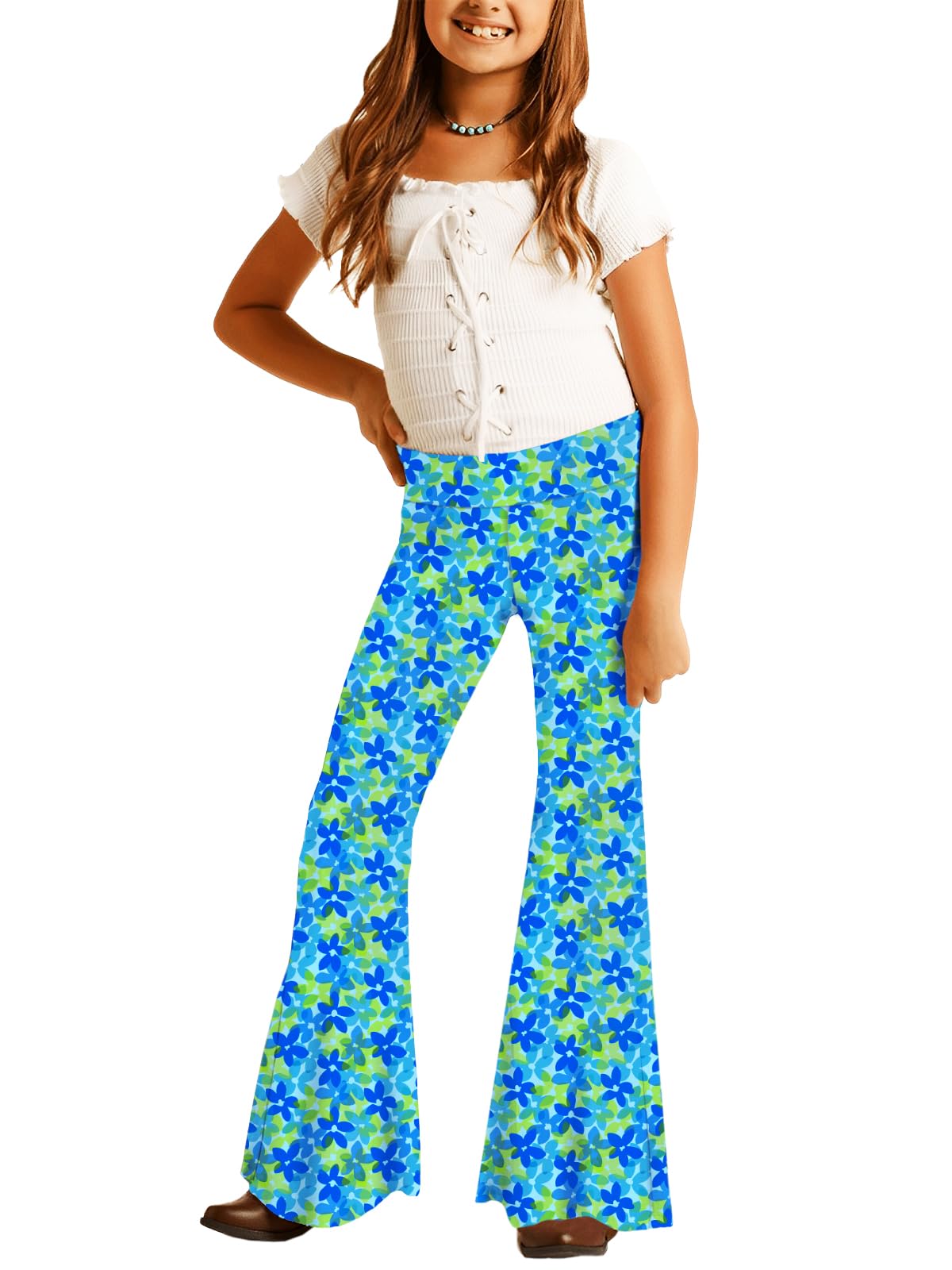 Deerose Girls Halloween Hippie Bell Bottom Pants High Waist Flare Pants 5-14 Years