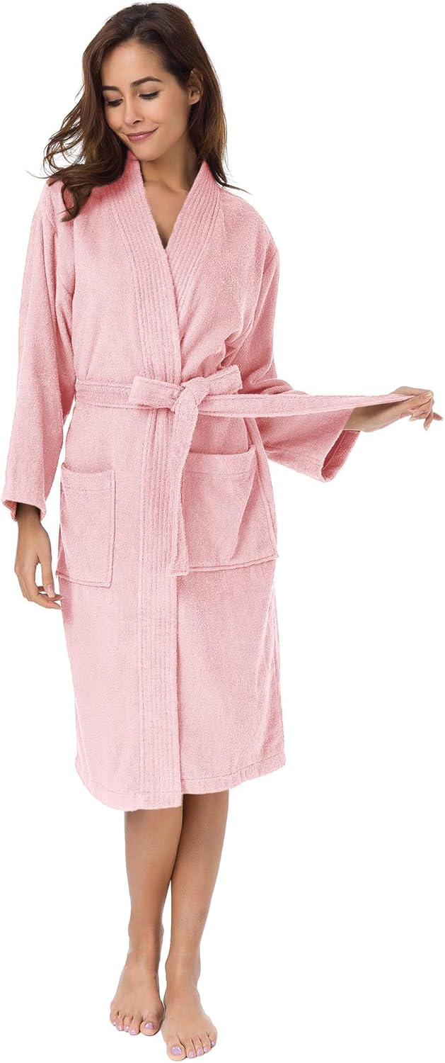 SIORO Women Terry Cloth Bath Robes with Pockets, Soft Long Cotton plush Kimono Wrap Bathrobe, Spa, Fuzzy Female nightgrown - Image 2