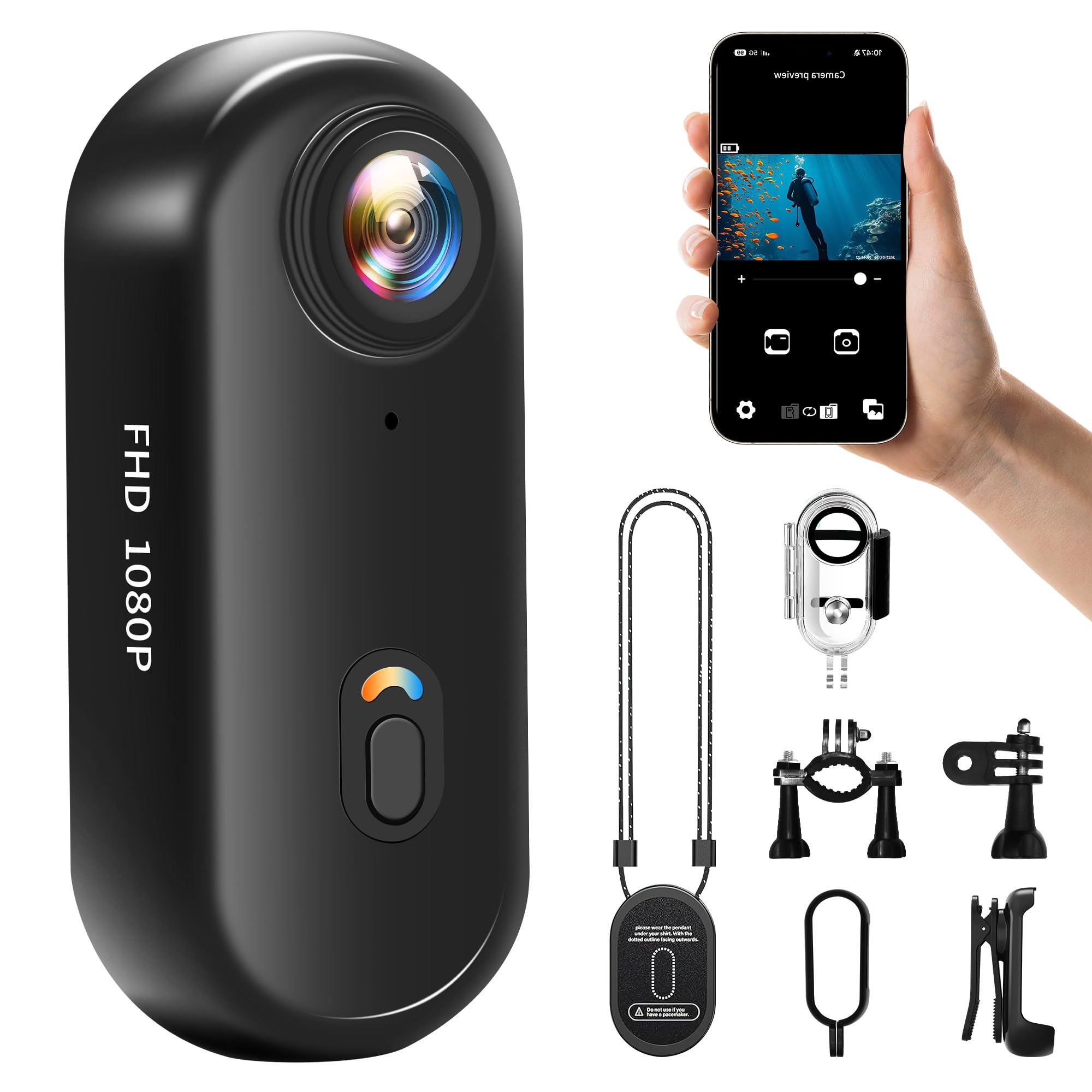 NinjaCam Action Cam 1080P WiFi, Bodycam Body Cam Mini, cámara de acción de 360°, cámara deportiva resistente al agua hasta 30 m, accesorios multifuncionales, cámara Vlog, cámara para casco de moto