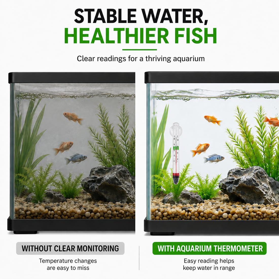 Thermomètre Aquarium à Ventouse, Mesure Précise de Température de l'Eau, pour Aquarium Eau Douce et Salée, Poisson et Reptile, Affichage Clair