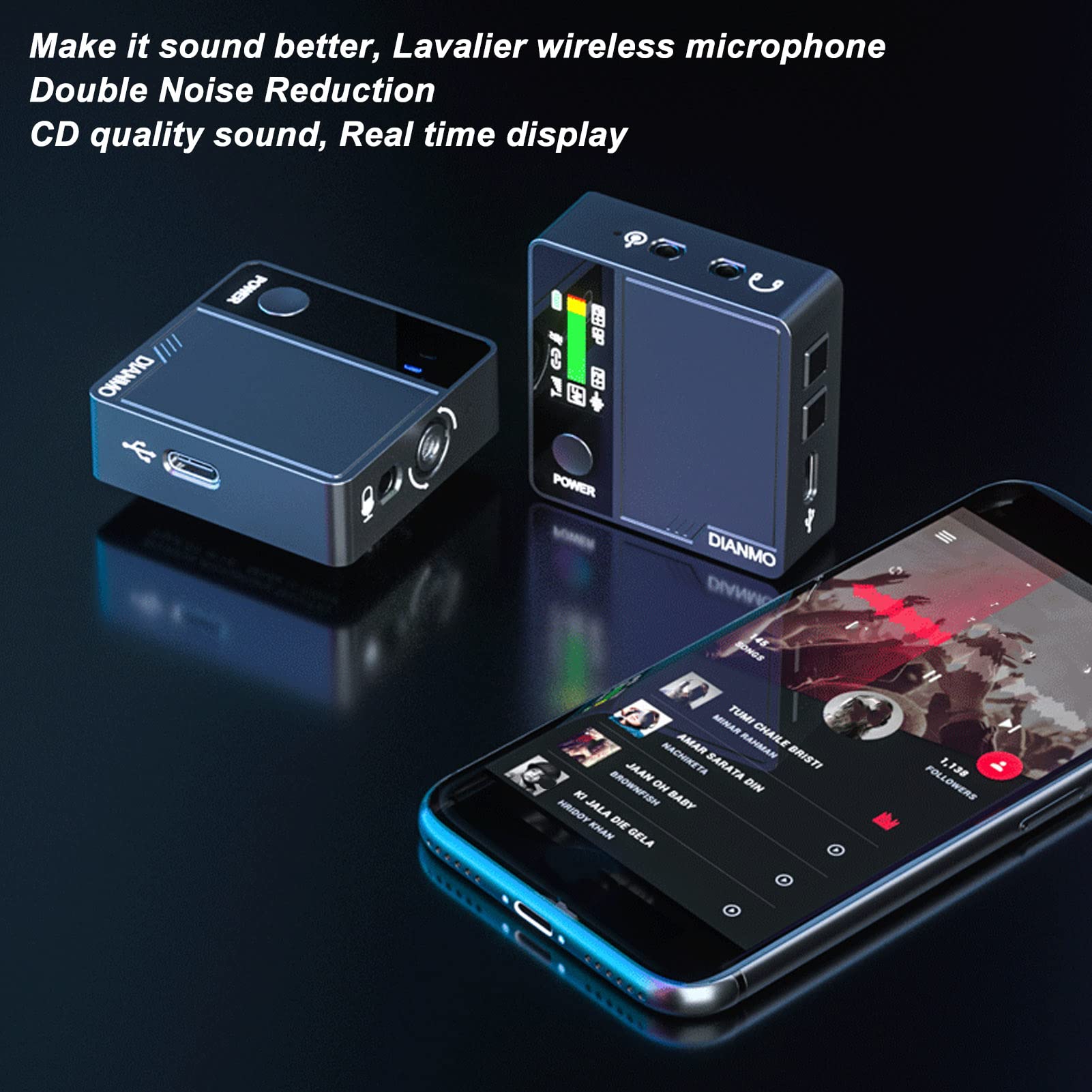 Micrófono de Solapa Inalámbrico de 2,4G, Micrófono de Solapa Inalámbrico con Reducción de Ruido Dual Manual de 5 Velocidades, Hasta 8 Horas de Grabación para Grabaciones de Vídeo Cortas (Negro)