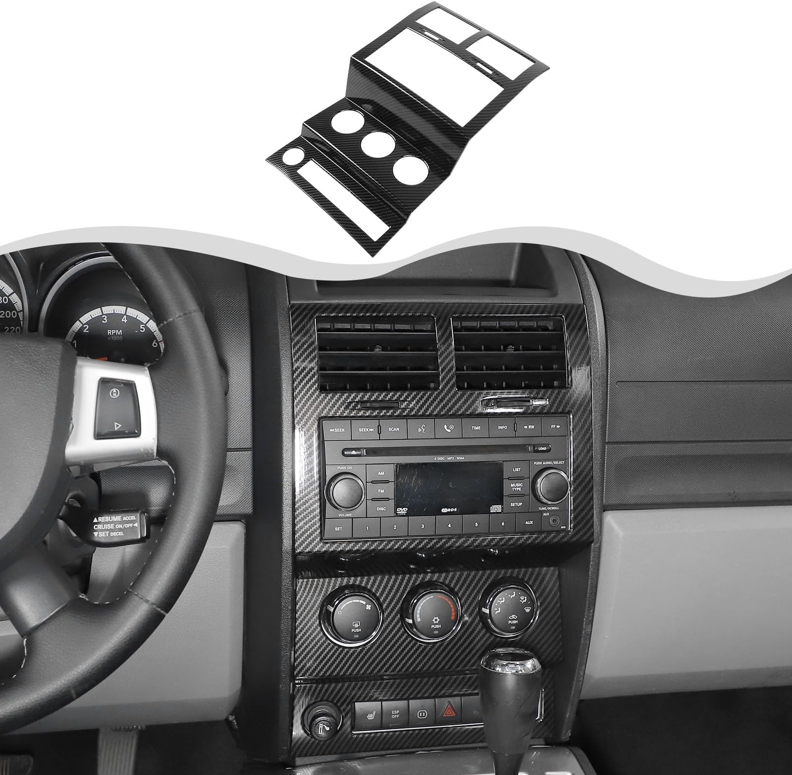 Carbon Fiber Central Instrument Dashboard Dash Control Panel Air Vent Outlet Cover Trim Decoration Compatible with Dodge Nitro 2007-2012 Interior Accessories ABS