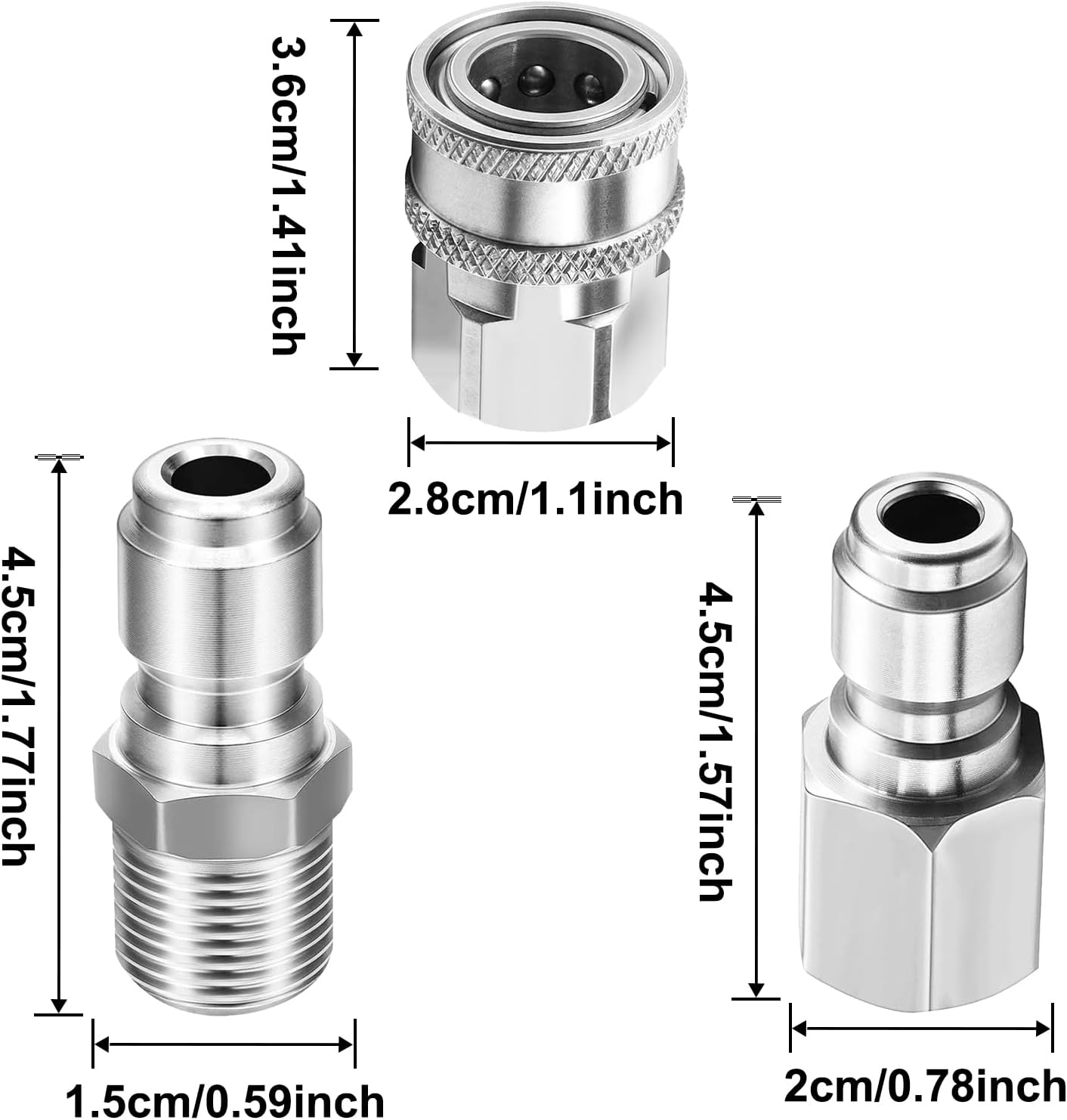 itechpanda 3 Sets NPT 3/8 Inch Stainless Steel Male and Female Quick Connector Kit, Pressure Washer Quick Connect Fittings
