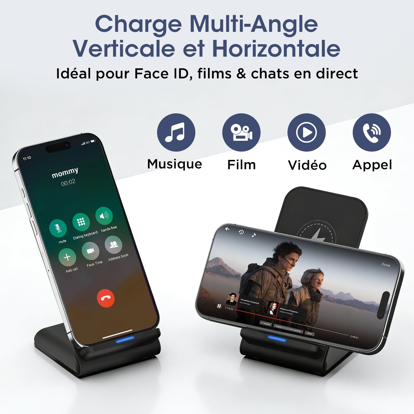 Chargeur sans fil 15 W - Station de charge inductive pour Samsung Galaxy S25 Ultra S24 S23 - Chargeur sans fil pour iPhone 17 Air 16 15 14 13 12 11, Google Pixel 10 9 Pro 8 a 7 6 XL (avec adaptateur