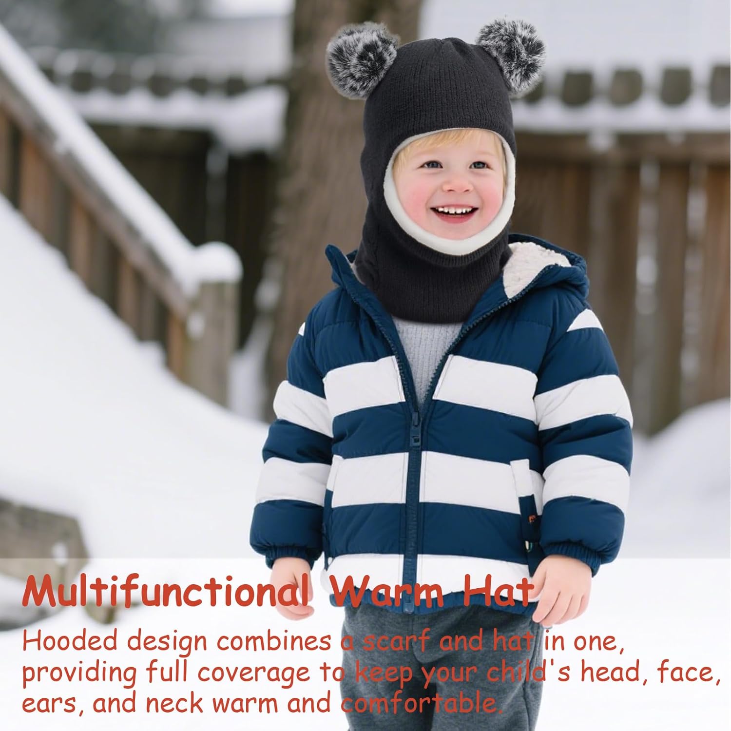 Kids Winter Hat Scarf Double Thicken Lining Toddler Earflap Beanies Windproof Knit Warm Cap for Baby Boys Girls 2-5 Years - Image 5