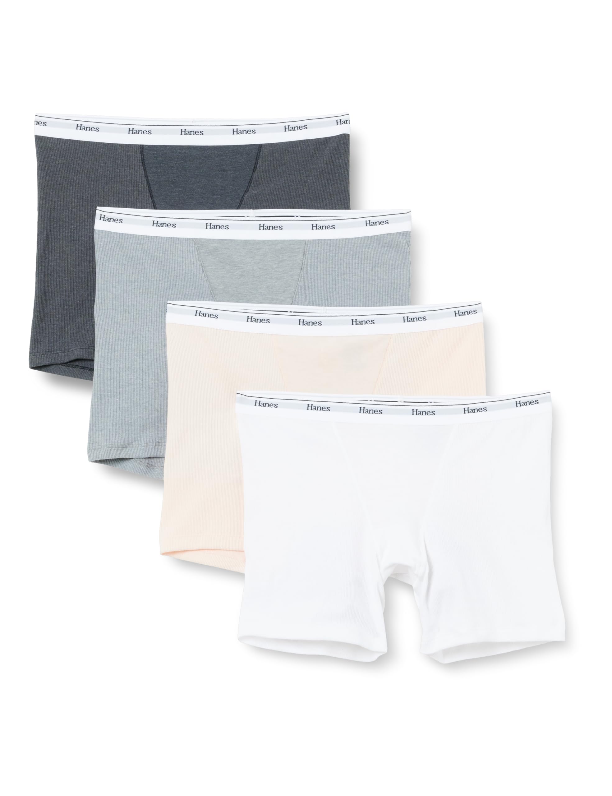 Hanes Women's Mid-Thigh Boxer Brief Pack, Stretch Cotton Underwear, 4-Pack, Fashion Color Mix, XX-Large