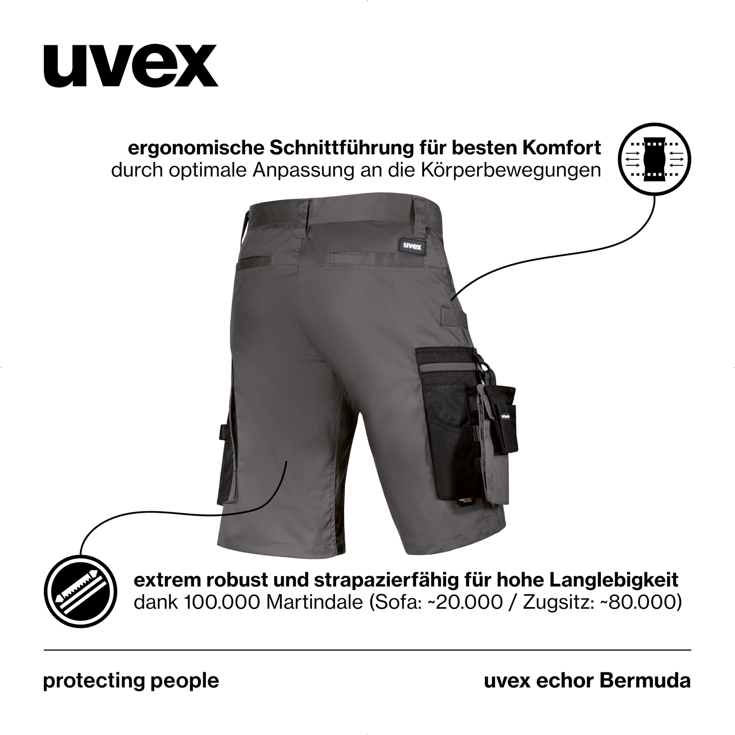 Uvex Echor - Pantaloni da lavoro corti da uomo, pantaloncini da lavoro, pantaloni cargo con elastico in vita, Blu scuro