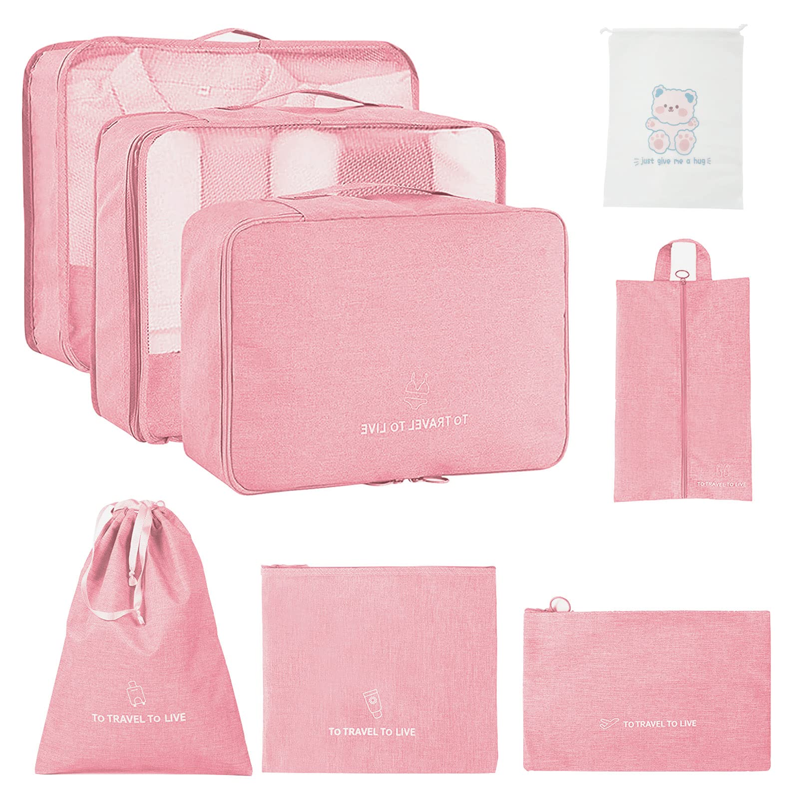 Photo 1 of 8 Pcs Compression Packing Cubes For Suitcases,travel Cubes For Packing Women Luggage Organizer Bags Set,carry On Backpack Packing Cubes,Waterproof Luggage Packing Cubes For Travel Essential-Pink