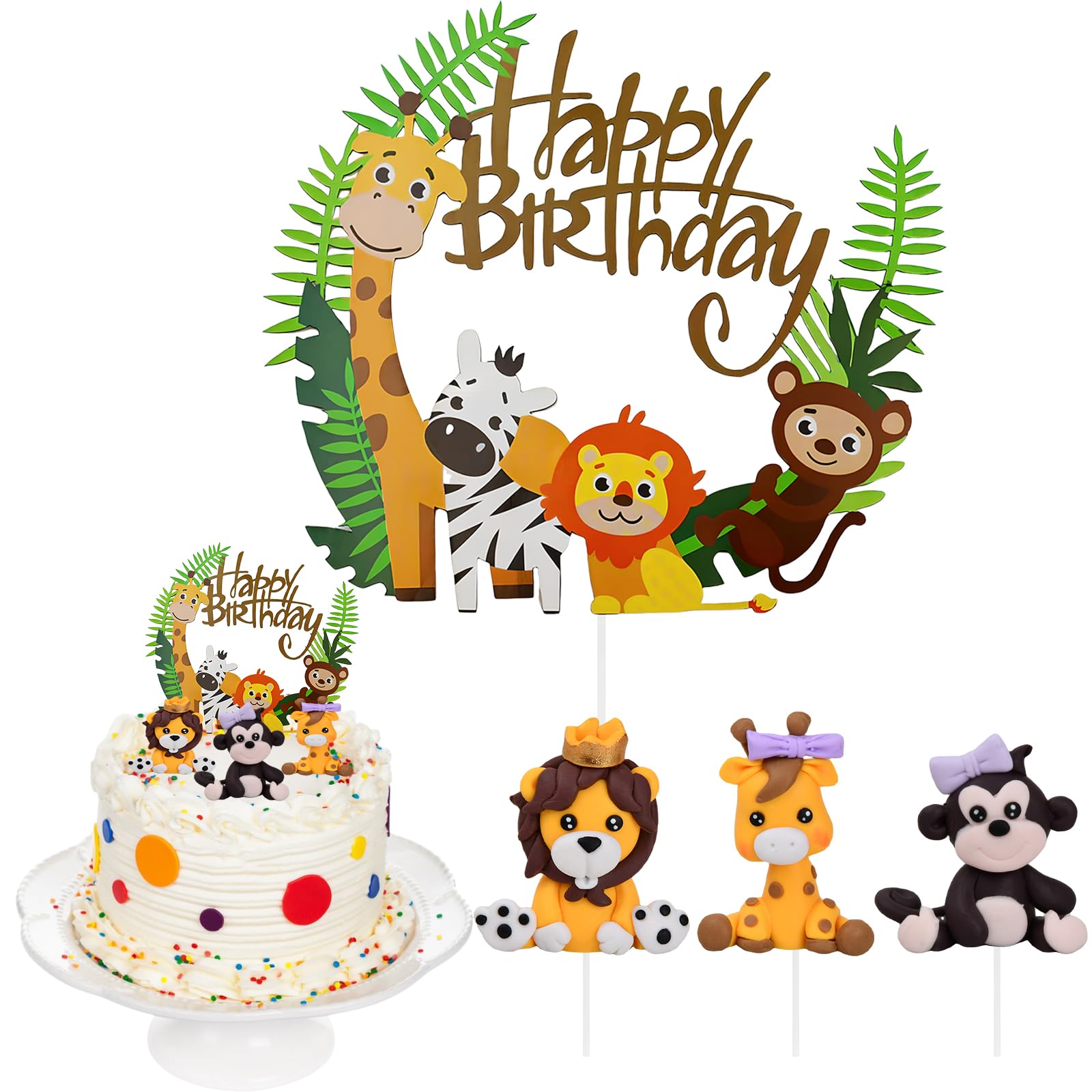 Kit Decorazione Torta Compleanno Safari: Striscione E 24 Topper Cupcake Con 12 Animali Selvatici Diversi, Eleganti E Colorati Per Feste A Tema Giungla O Baby Shower