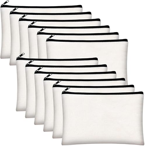 Miniatura 7 de ZeeDix Bolsa de lona, bolsa de cosméticos multiusos con cremallera, bolsa de lona con cremallera para manualidades, bolsas de maquillaje en blanco,