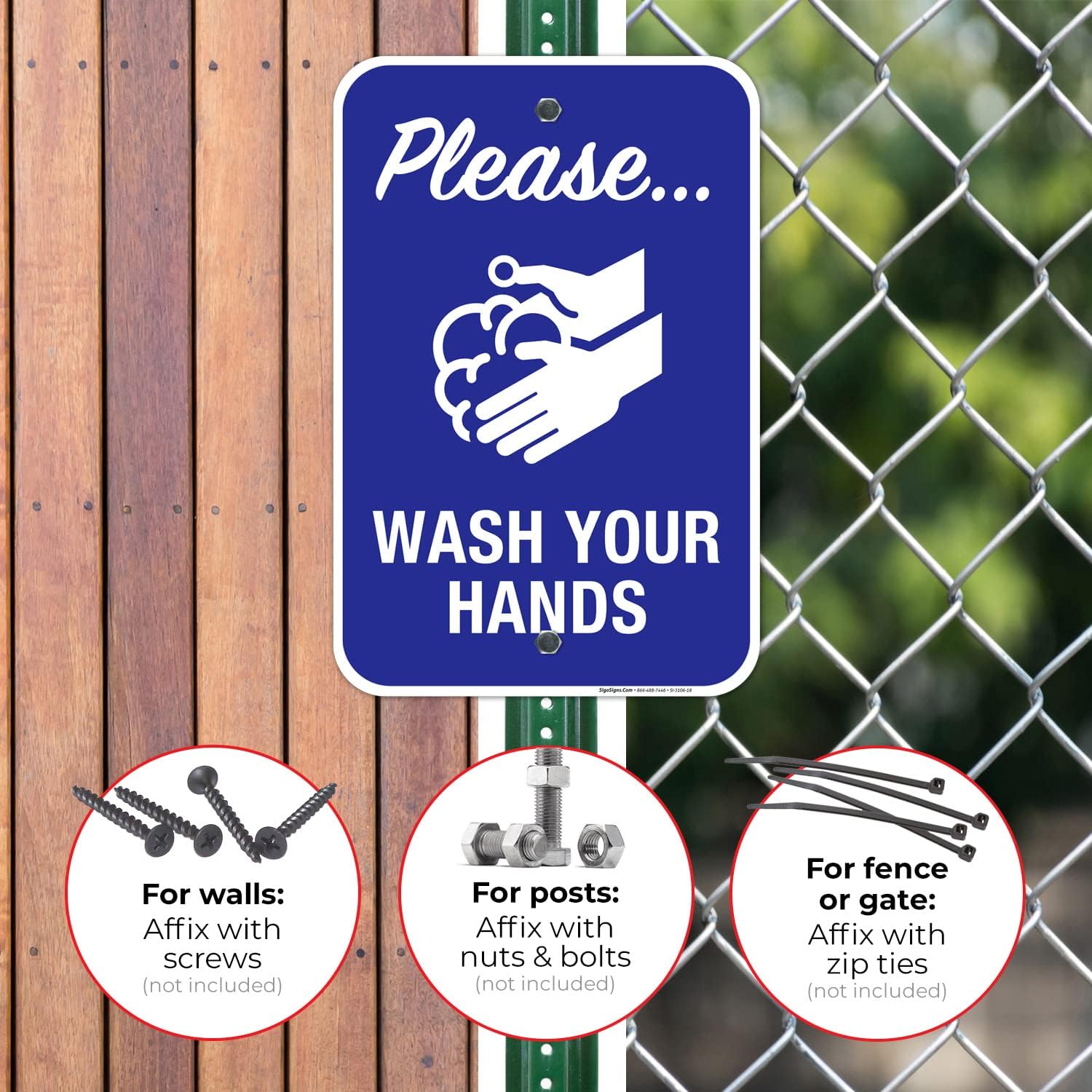 Hand Washing Sign, Please Wash Your Hands Sign, 12x18 Inches, Rust Free .063 Aluminum, Fade Resistant, Made in USA