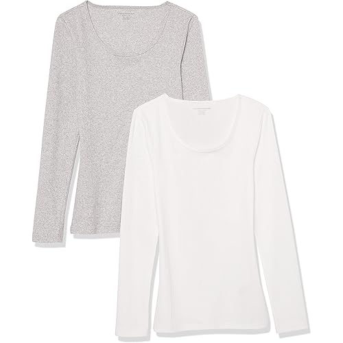 Amazon Essentials Women's Slim-Fit Scoop Neck Rib Sweater (Available in Plus Size), Pack of 2