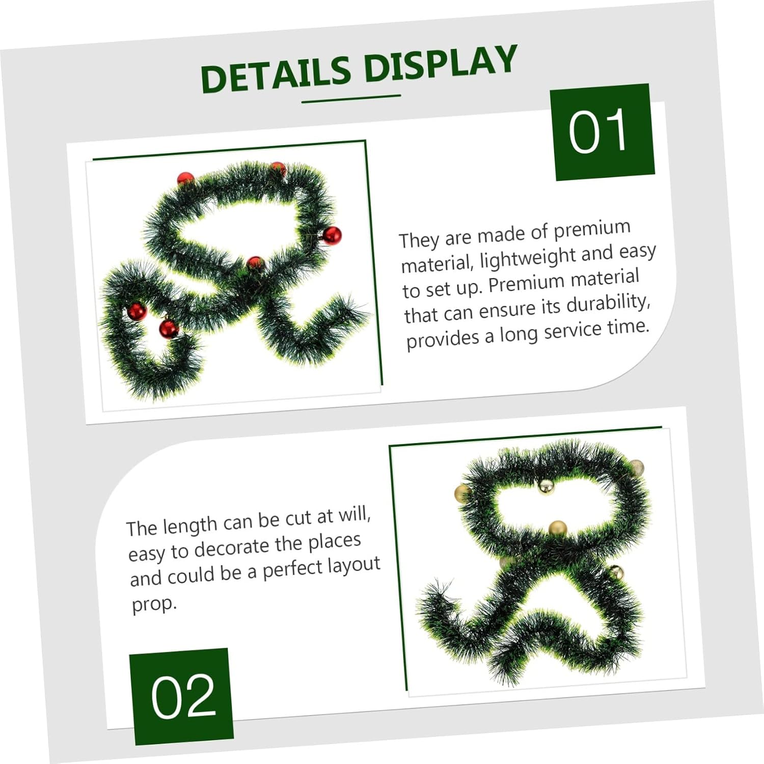 2pcs Christmas Tinsel Garlands for Holiday Decor Decorative Hanging Ornaments for Home Office and Party Celebrations