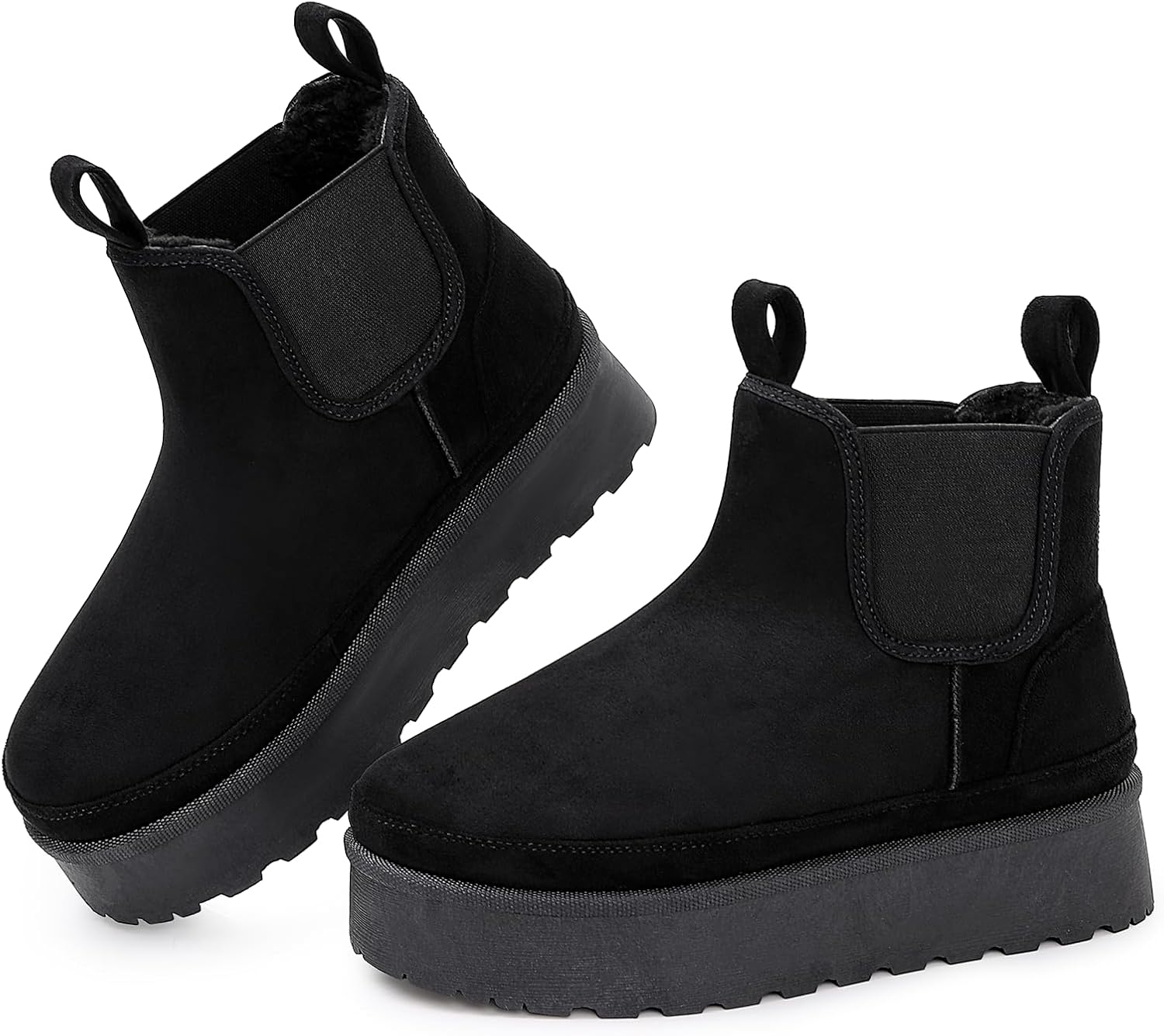 Platform Chelsea Ankle Boots for Women: Classic Winter Booties with Faux Fur Slip-On Anti-Slip Outdoor Snow Short Mini Boot in 2025