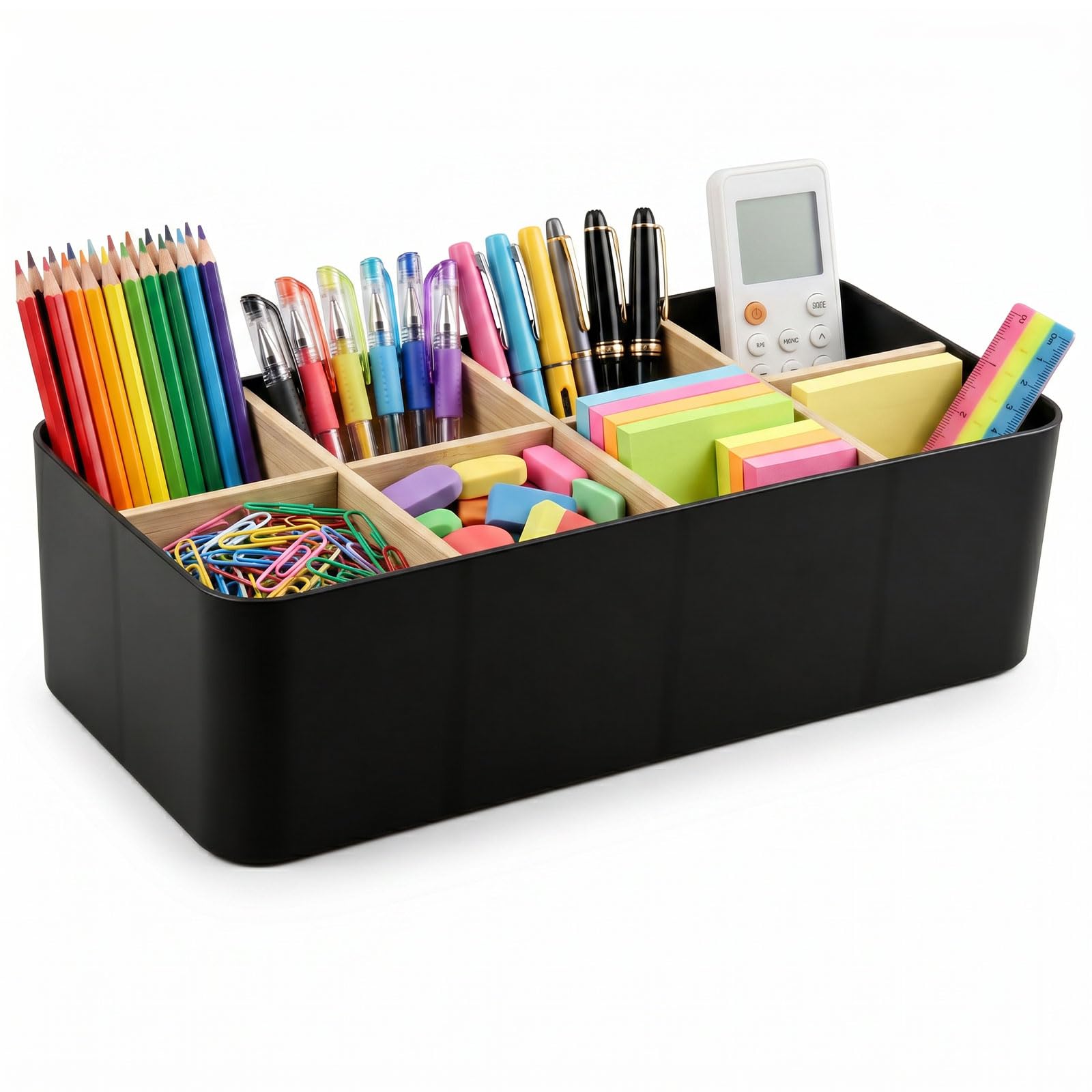 YIWONFU Desk Organizer with 8 Compartments, Black